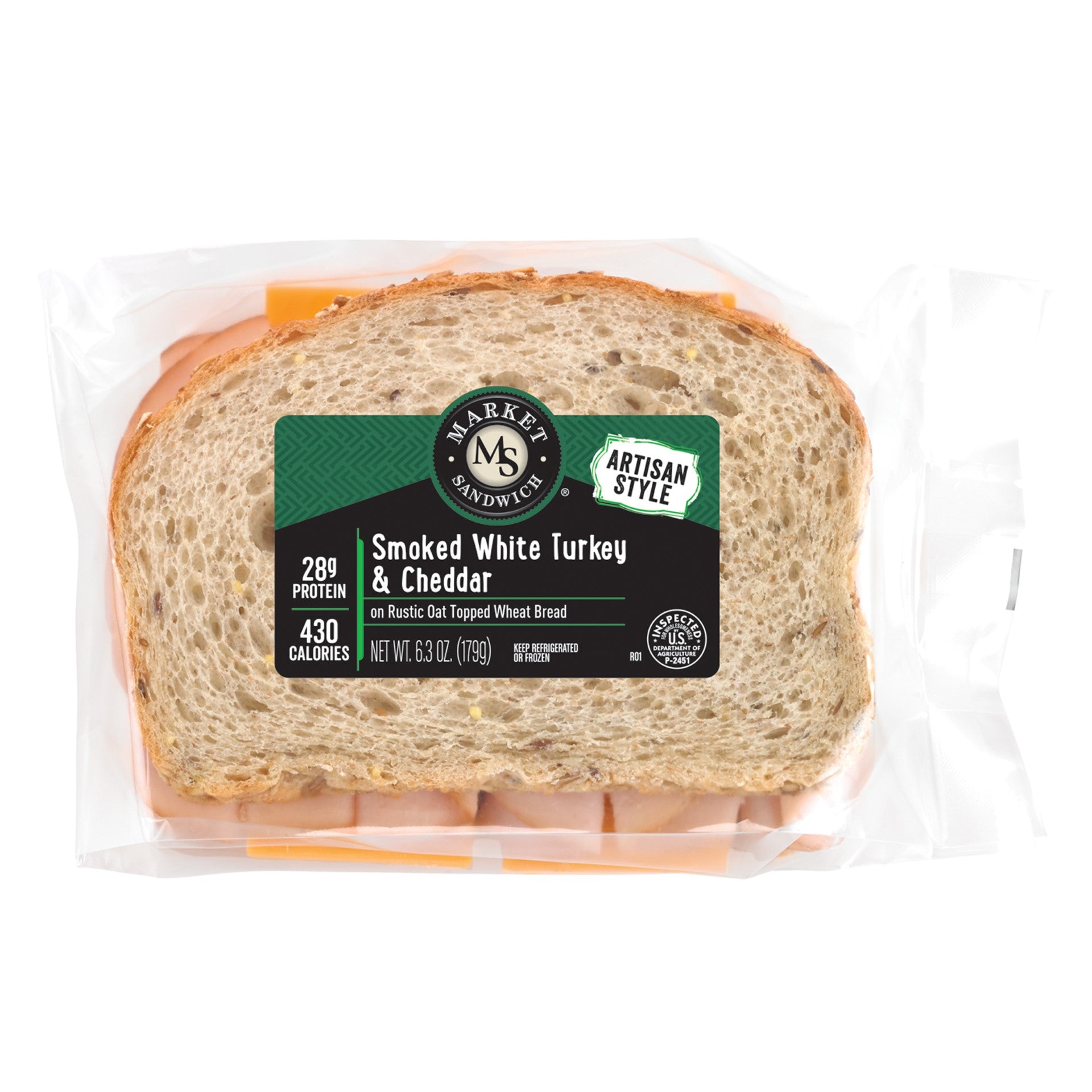 Market Artisan Smoked Turkey And Cheddar Multigrain 6.3 Ounce Size - 8 Per Case.