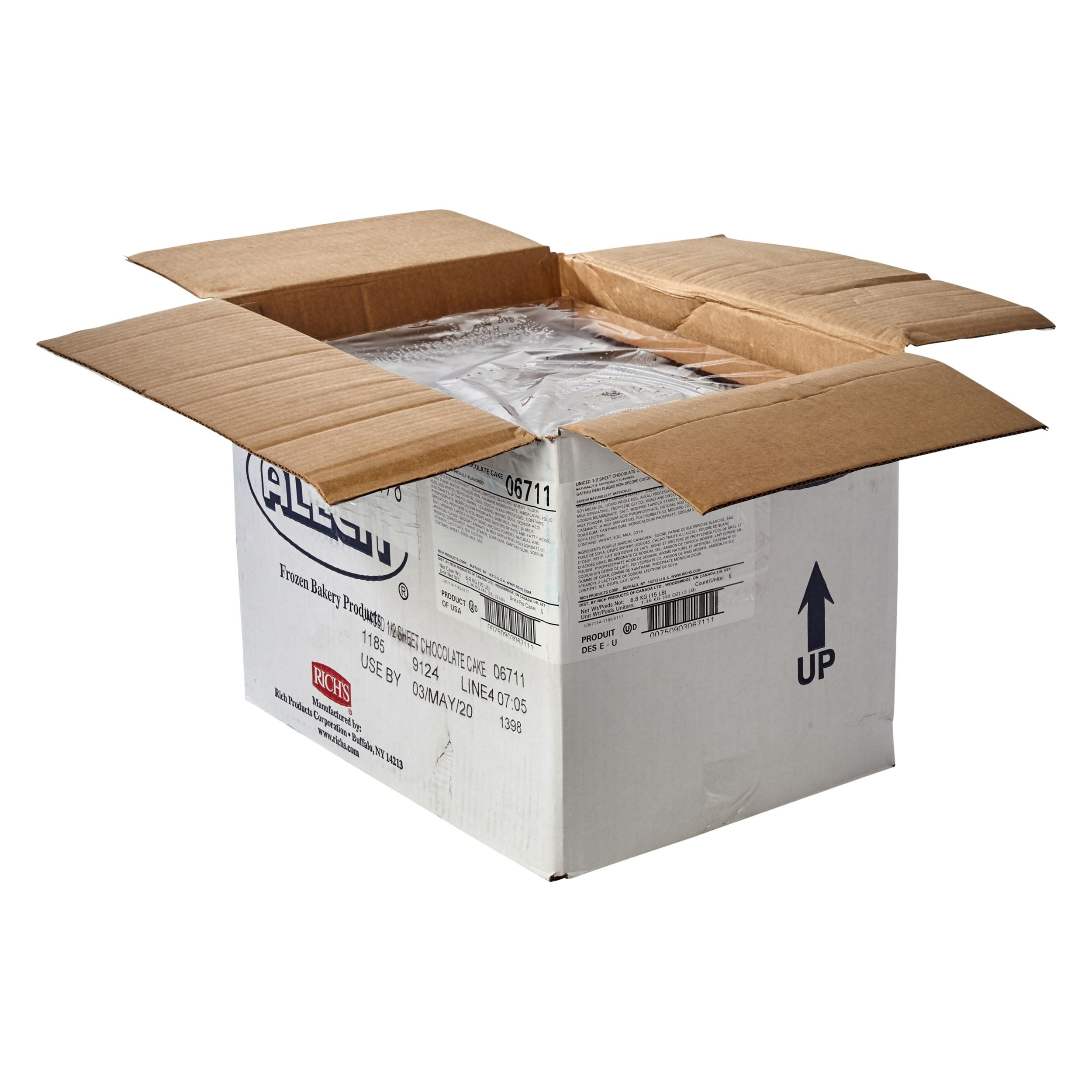Allen Rich's Chocolate Cake Uniced Sheet 48 Ounce Size - 5 Per Case.