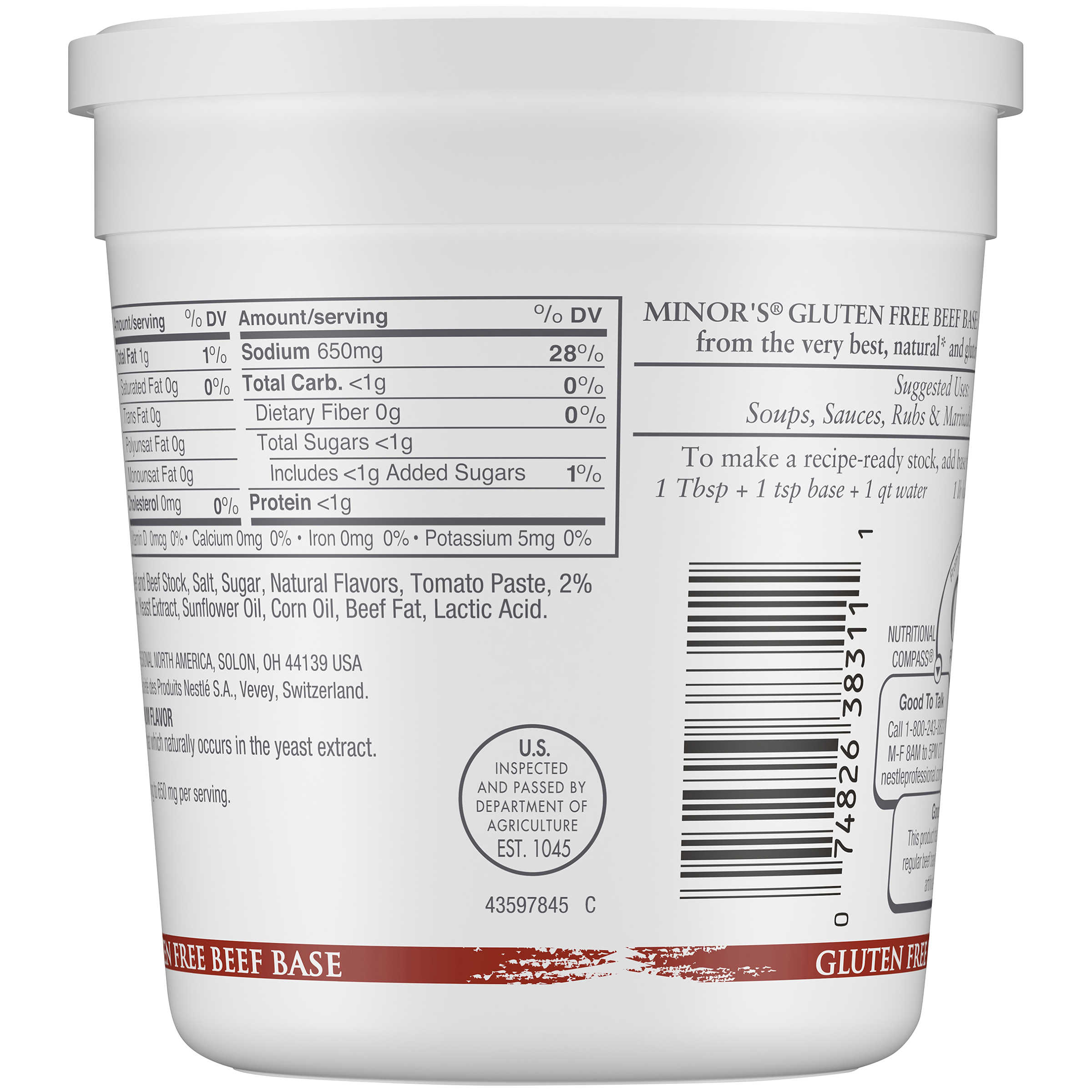 Minor's Gluten Free Beef Base Made With Natural Ingredients 1 Pound Each - 6 Per Case.