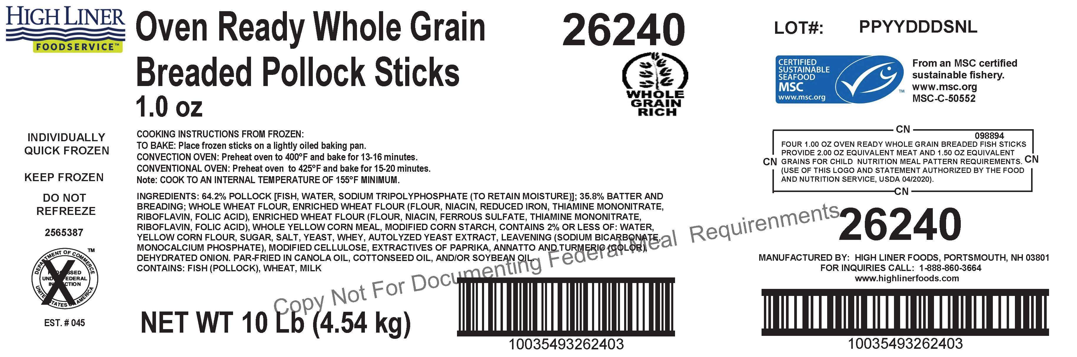 Oven Ready Whole Grain Breaded Pollock Sticks Msc 5 Pound Each - 2 Per Case.