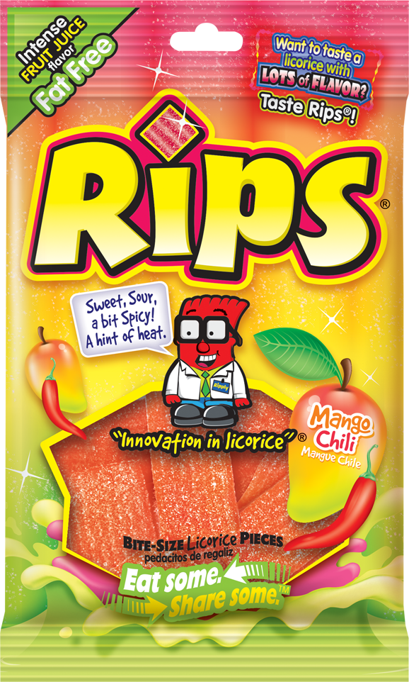 Rips Bite Size Mango Chili Pieces Peg Bag 4 Ounce Size - 12 Per Case.