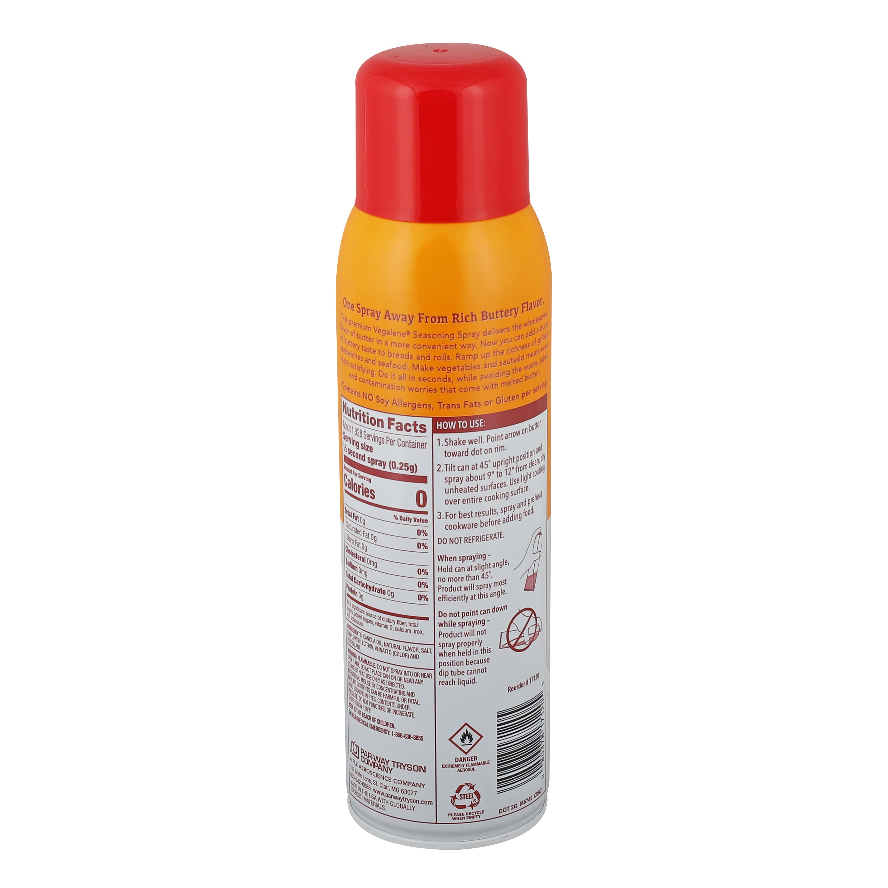 Vegalene Buttery Delite Seasoning Pan Spray Aerosol 17 Ounce Size - 6 Per Case.