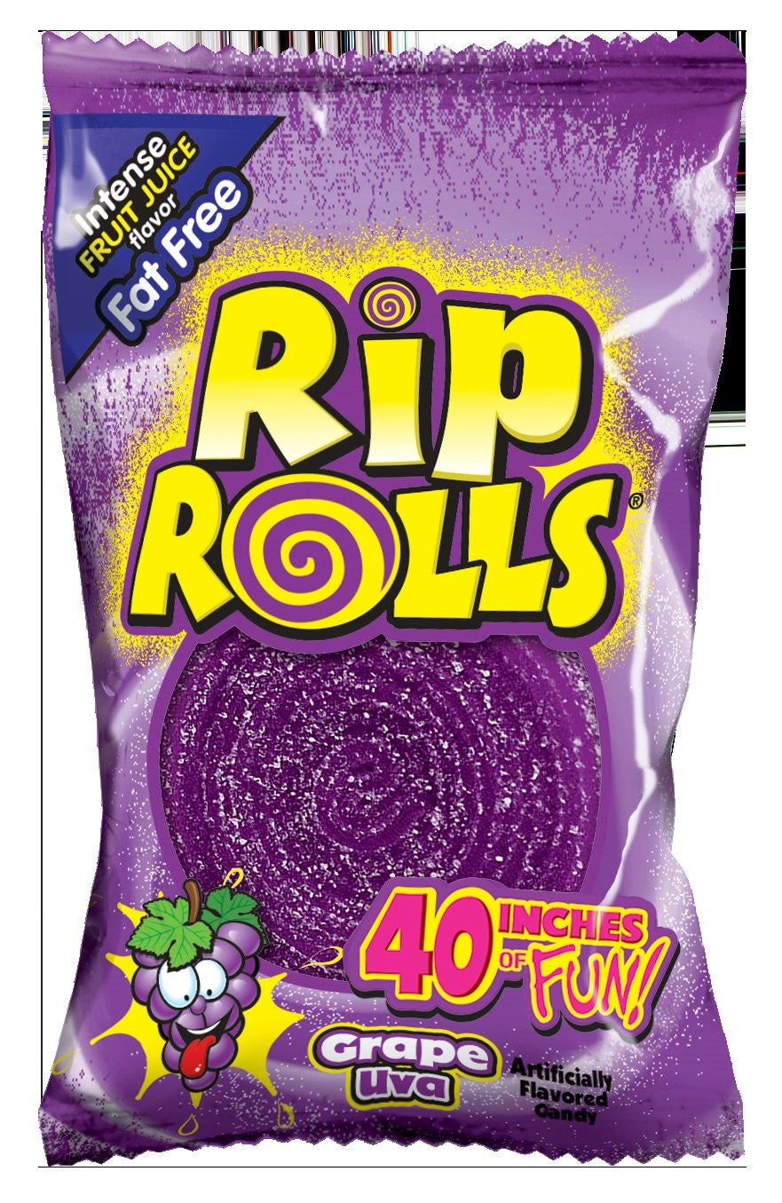 Rip Rolls Grape Goods Display Carton 1.4 Ounce Size - 288 Per Case.