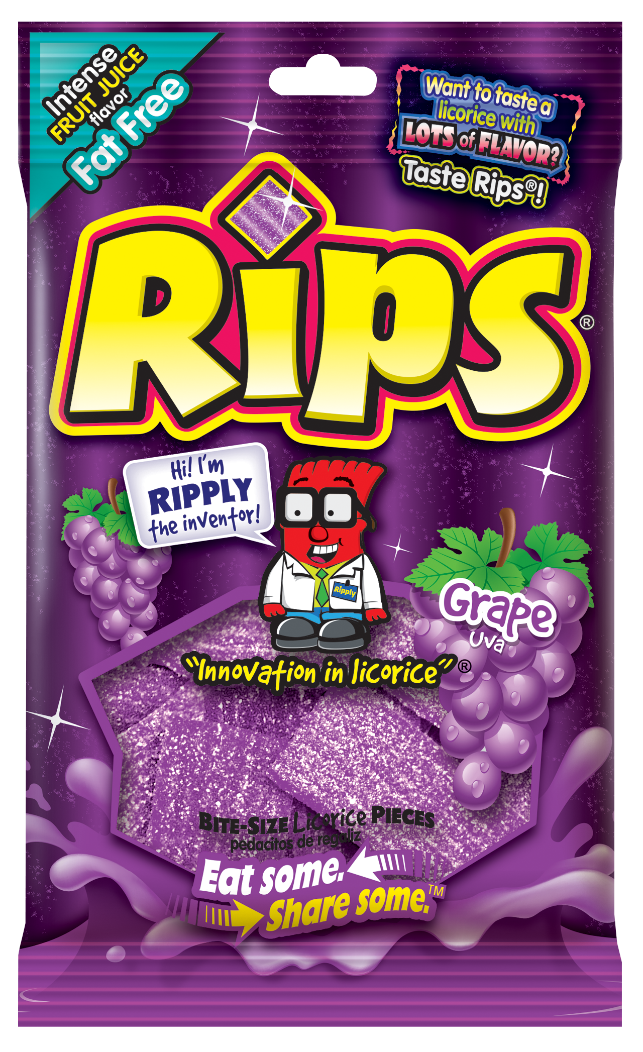 Rips Bite Size Grape Pieces Peg Bag 4 Ounce Size - 12 Per Case.