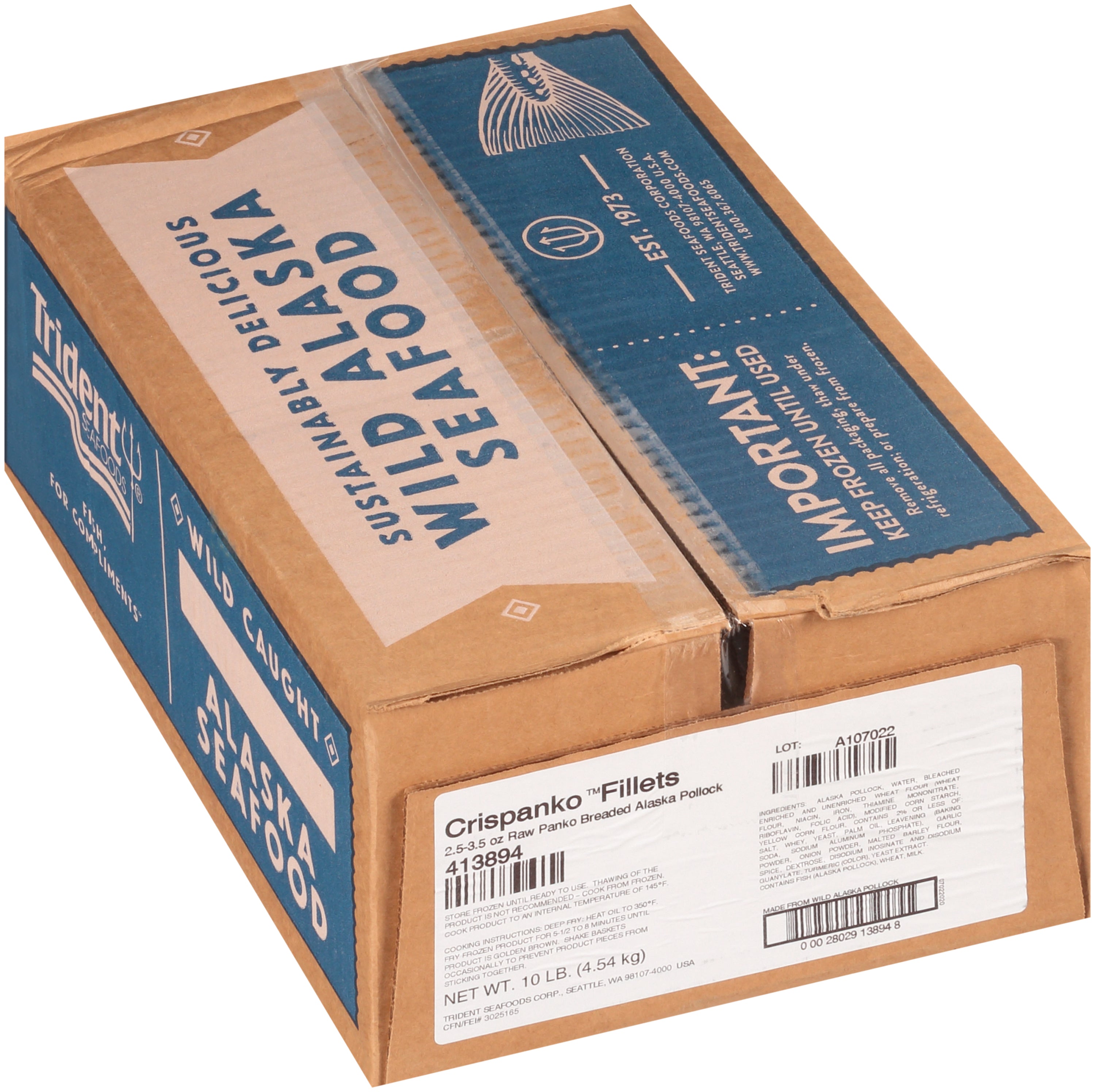 Crispanko Fillets Raw Panko Breaded Alaska Pollock 10 Pound Each - 1 Per Case.