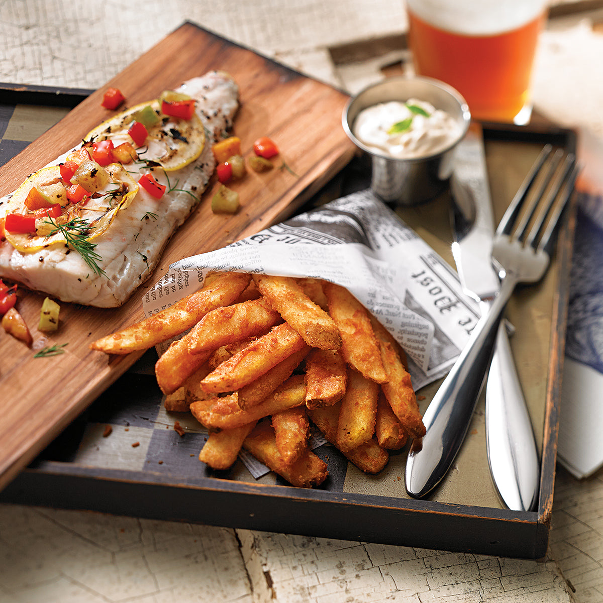 Simplot Bent Arm Ale 4"x2" Beer Batteredentree Cut Fries Skin On 5 Pound Each - 6 Per Case.