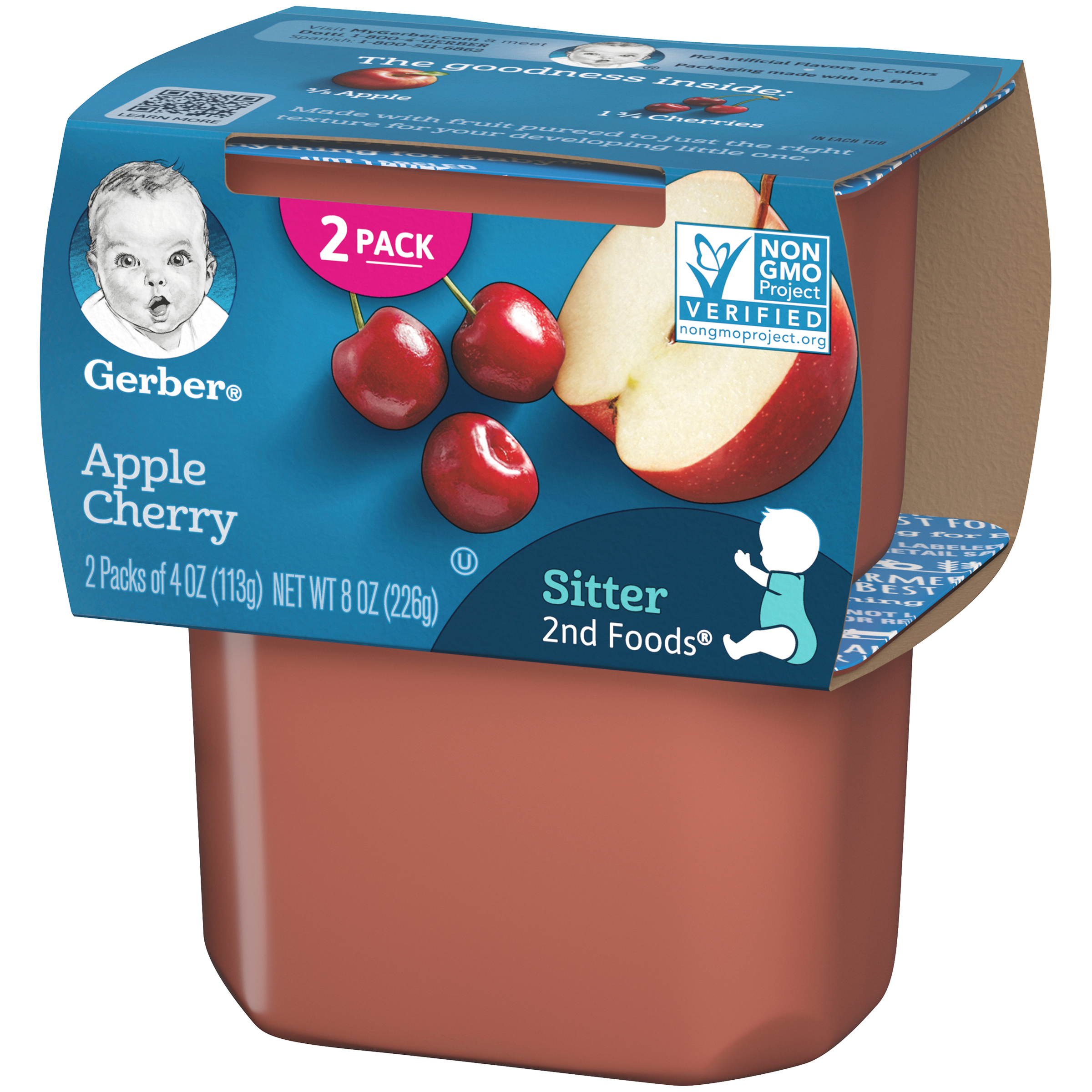 (2 pack of 4 Oz) Gerber 2nd Foods Apple Cherry Baby Food 8 Ounce Size - 8 Per Case.