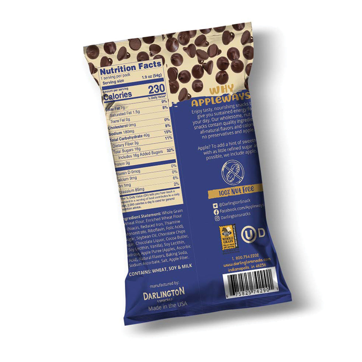 Appleways Whole Grain Chocolate Chip Waffle Snaps 1 Each - 180 Per Case.