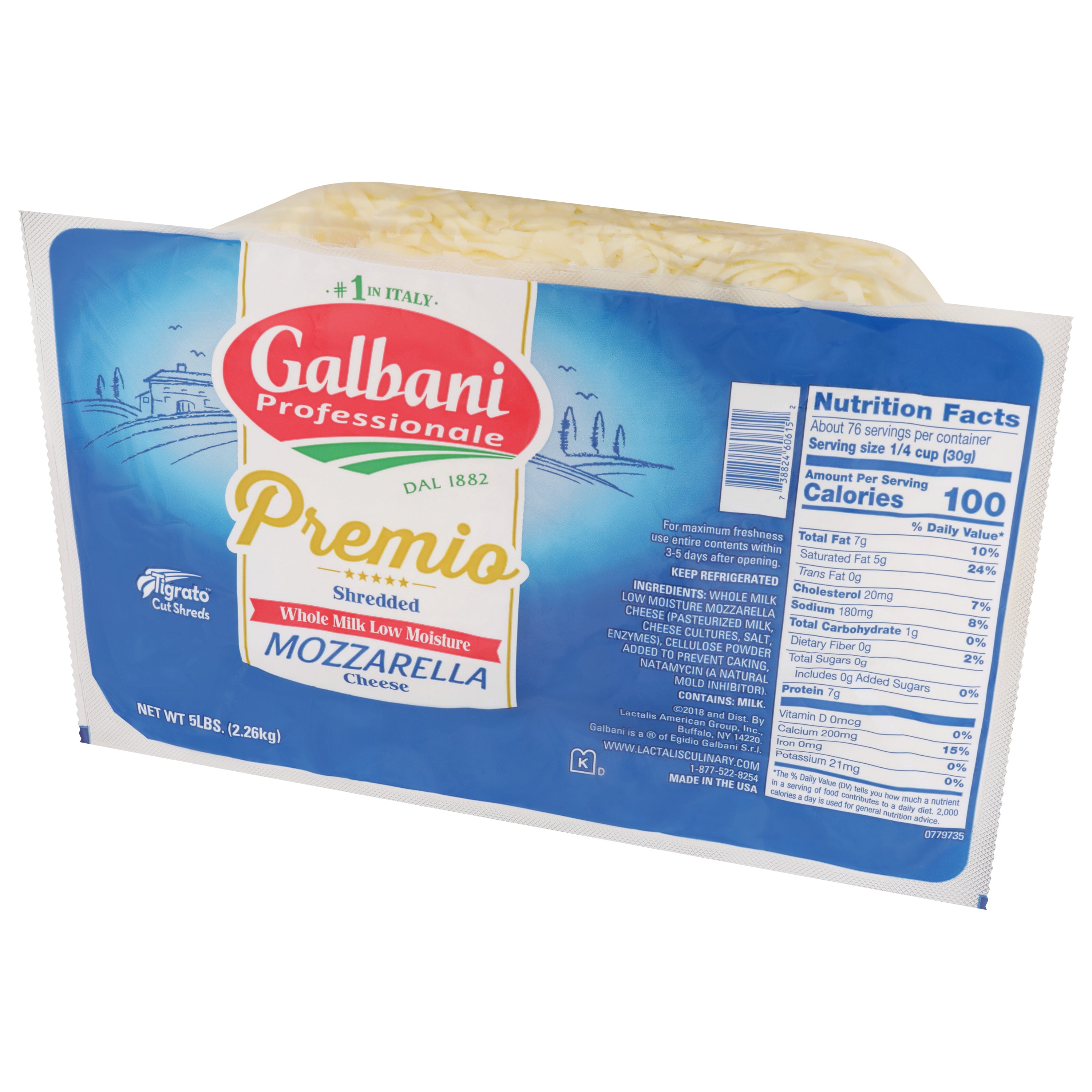 Galbani Premio Whole Milk Low Moisture 5 Pound Each - 6 Per Case.