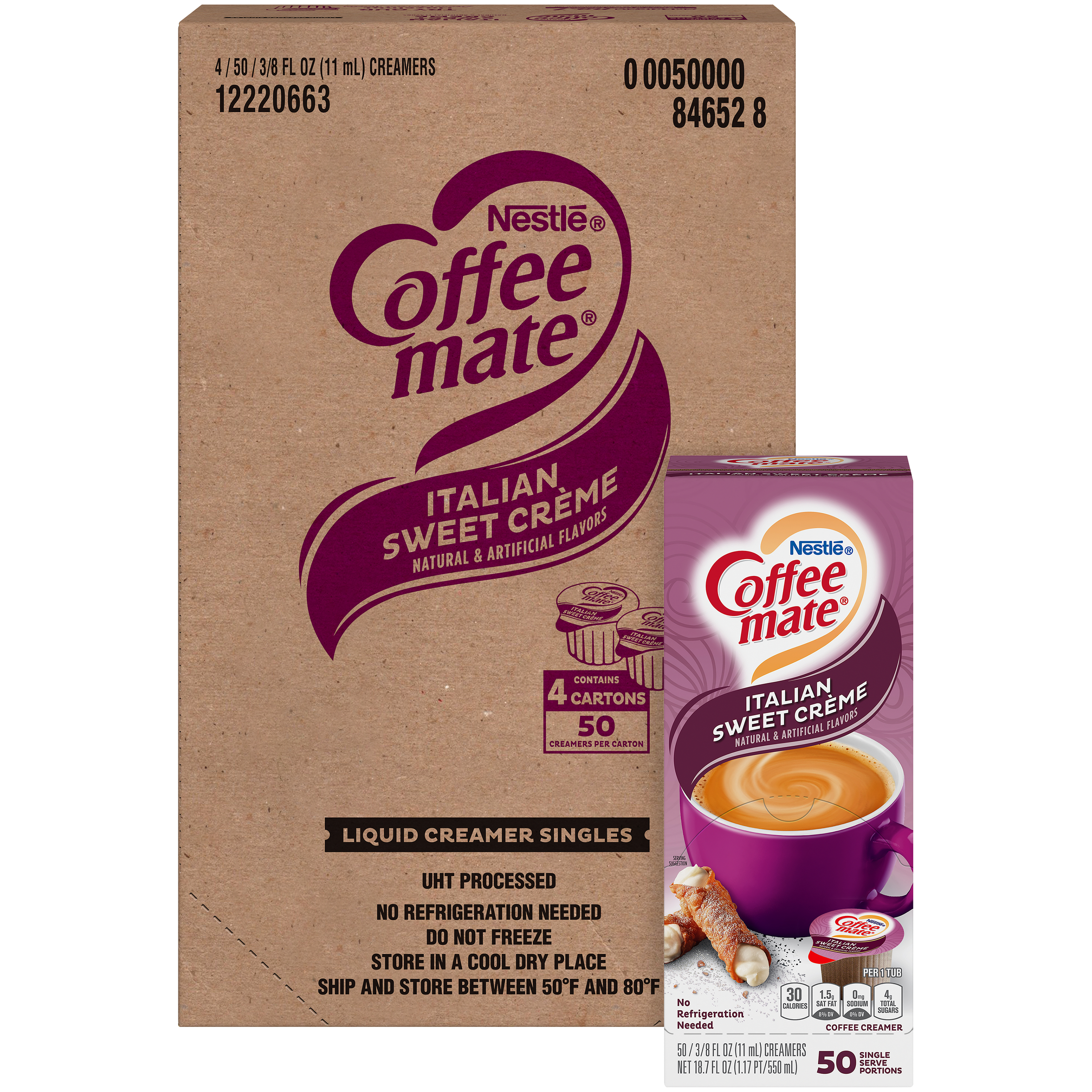Nestle Coffee Mate Coffee Creamer Italian Sweet Creme Flavor Liquid Creamer Singles 18.7 Fluid Ounce - 4 Per Case.