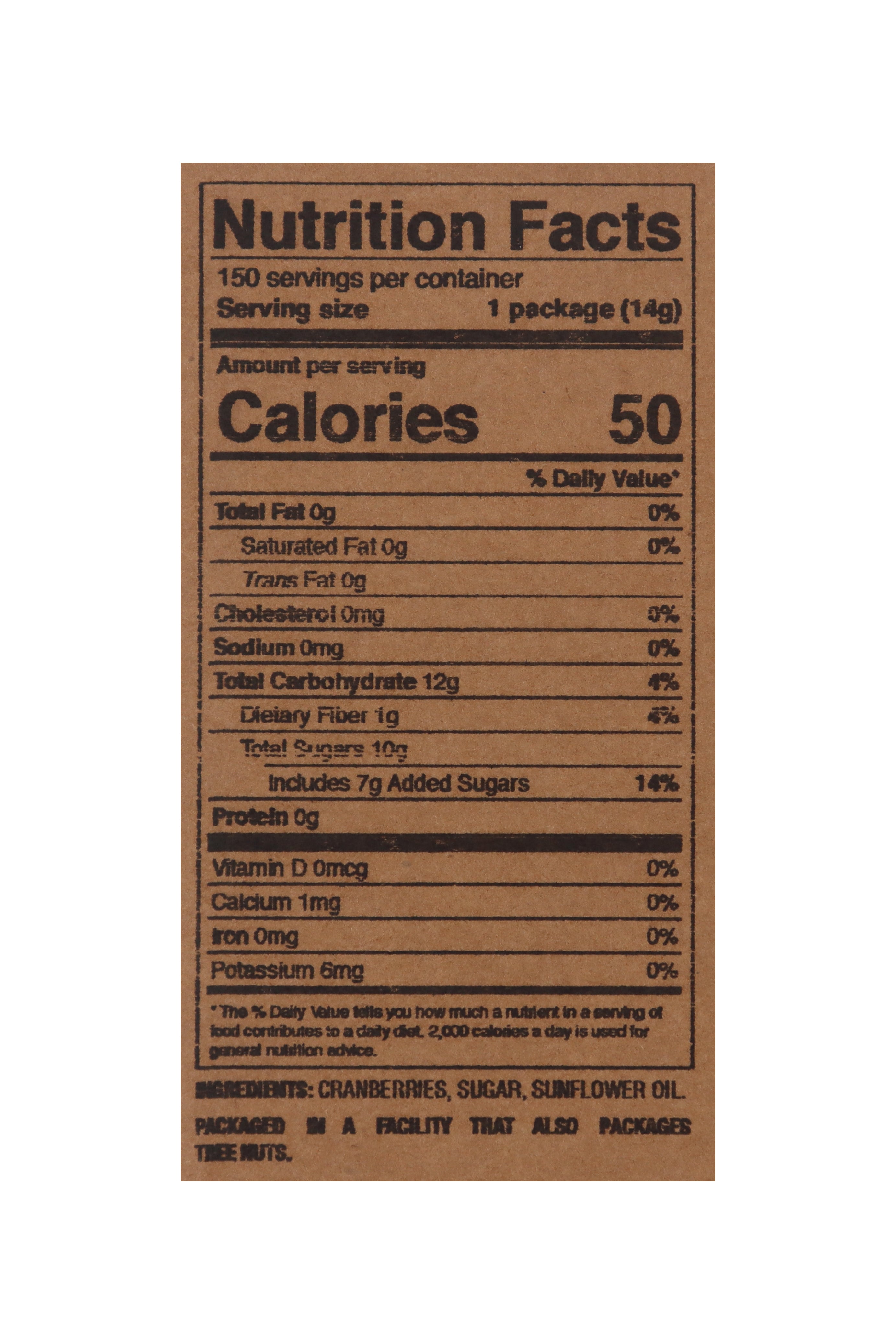 Sugar Foods Dried Fruit Cranberries 0.5 Ounce Size - 150 Per Case.