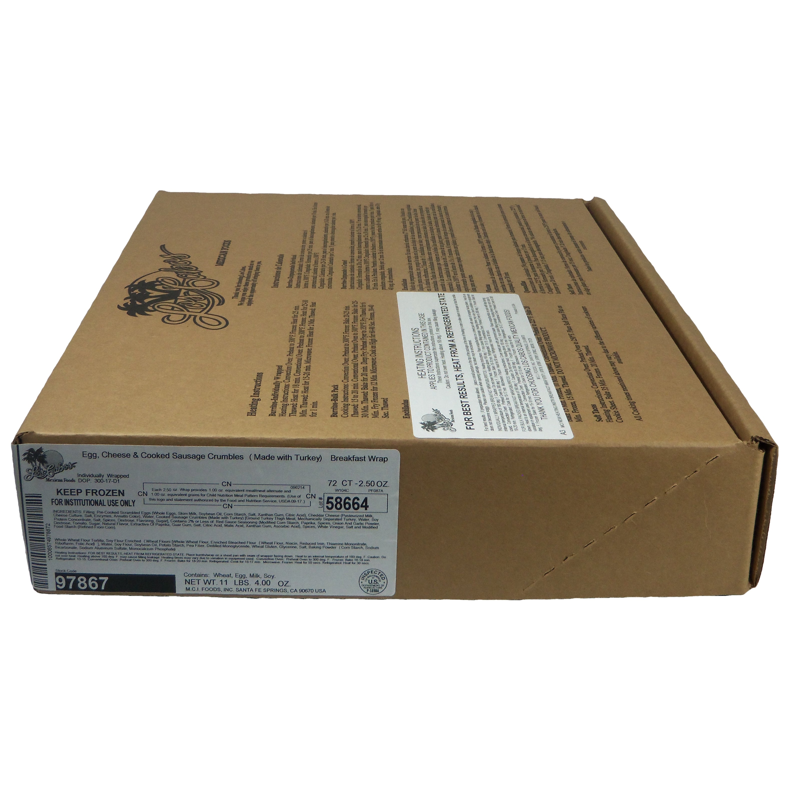 Los Cabos Egg & Cheese Sausage Crumble Turkey 2.5 Ounce Size - 72 Per Case.