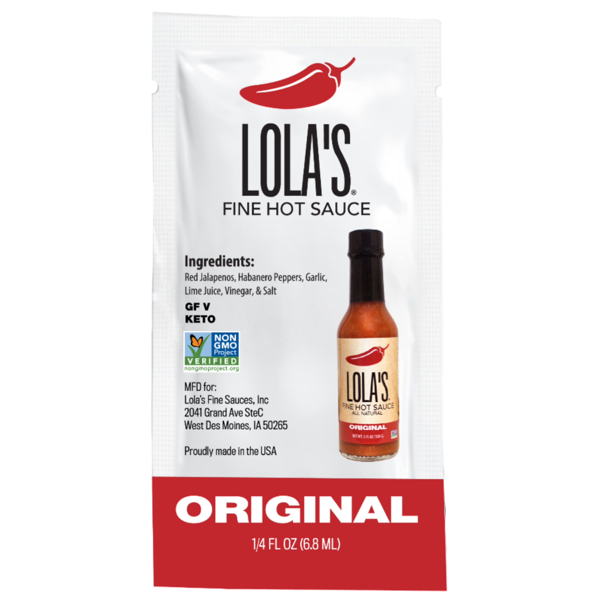 Lola's Fine Hot Sauce Hot Sauce Original Packets 200 Each - 3.13 Pound Per Case.