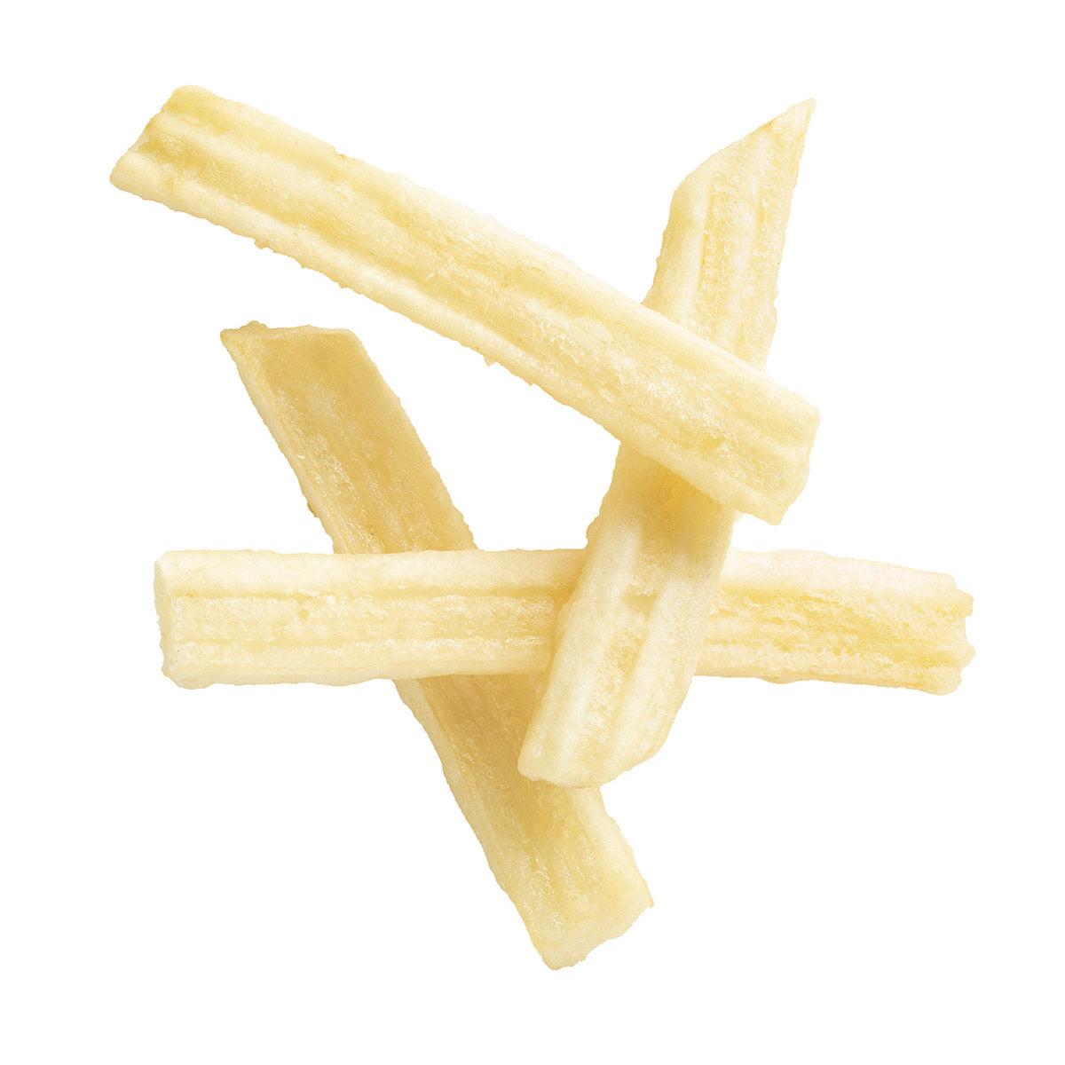 Simplot Conquest Delivery 8"x4" Clear Coated Tin Roof Fries 5 Pound Each - 6 Per Case.