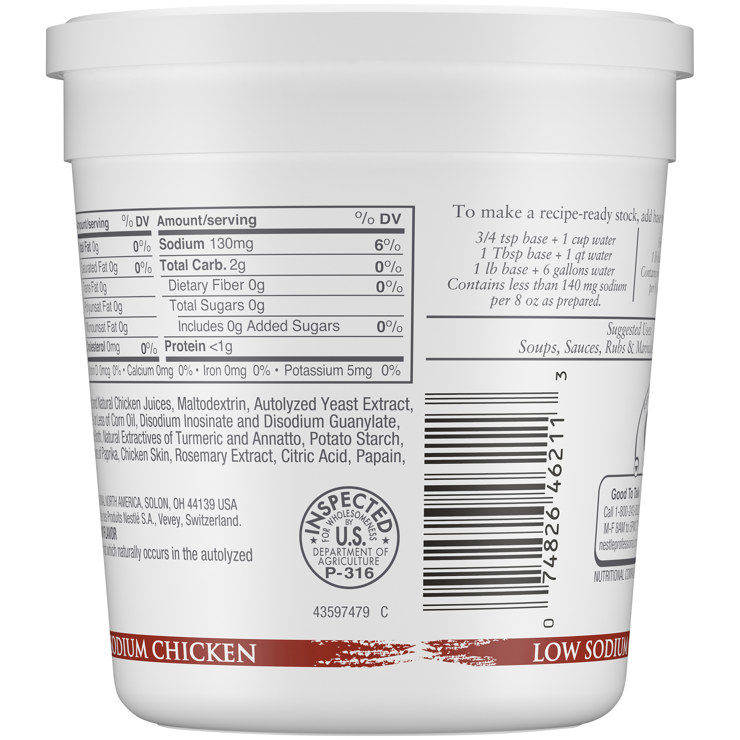 Minor's Chicken Base Low Sodium (No Added Msg) Gluten Free 1 Pound Each - 6 Per Case.