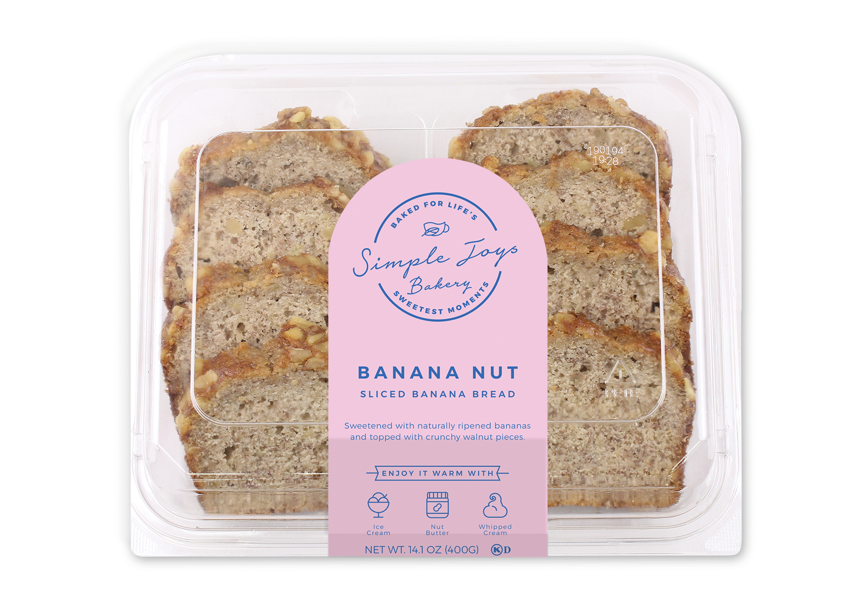 Simple Joys Bakery Banana Nut Sliced Cake 14.1 Ounce Size - 10 Per Case.