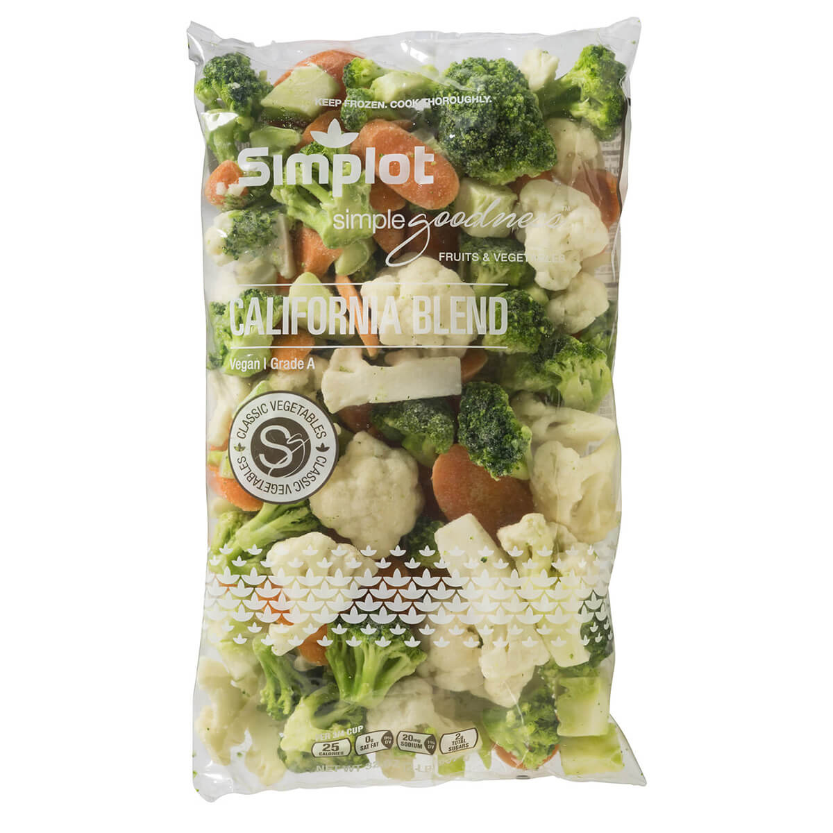 Simplot Simple Goodness Classic Vegetables California Vegetable Blend 2 Pound Each - 12 Per Case.