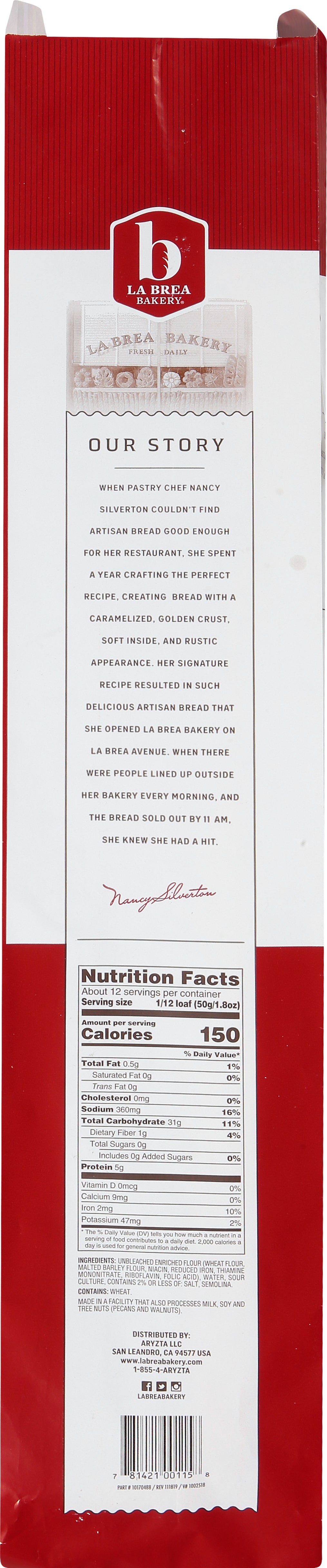 Bread Sourdough Batard Parbaked Frozen Retail 24 Ounce Size - 10 Per Case.