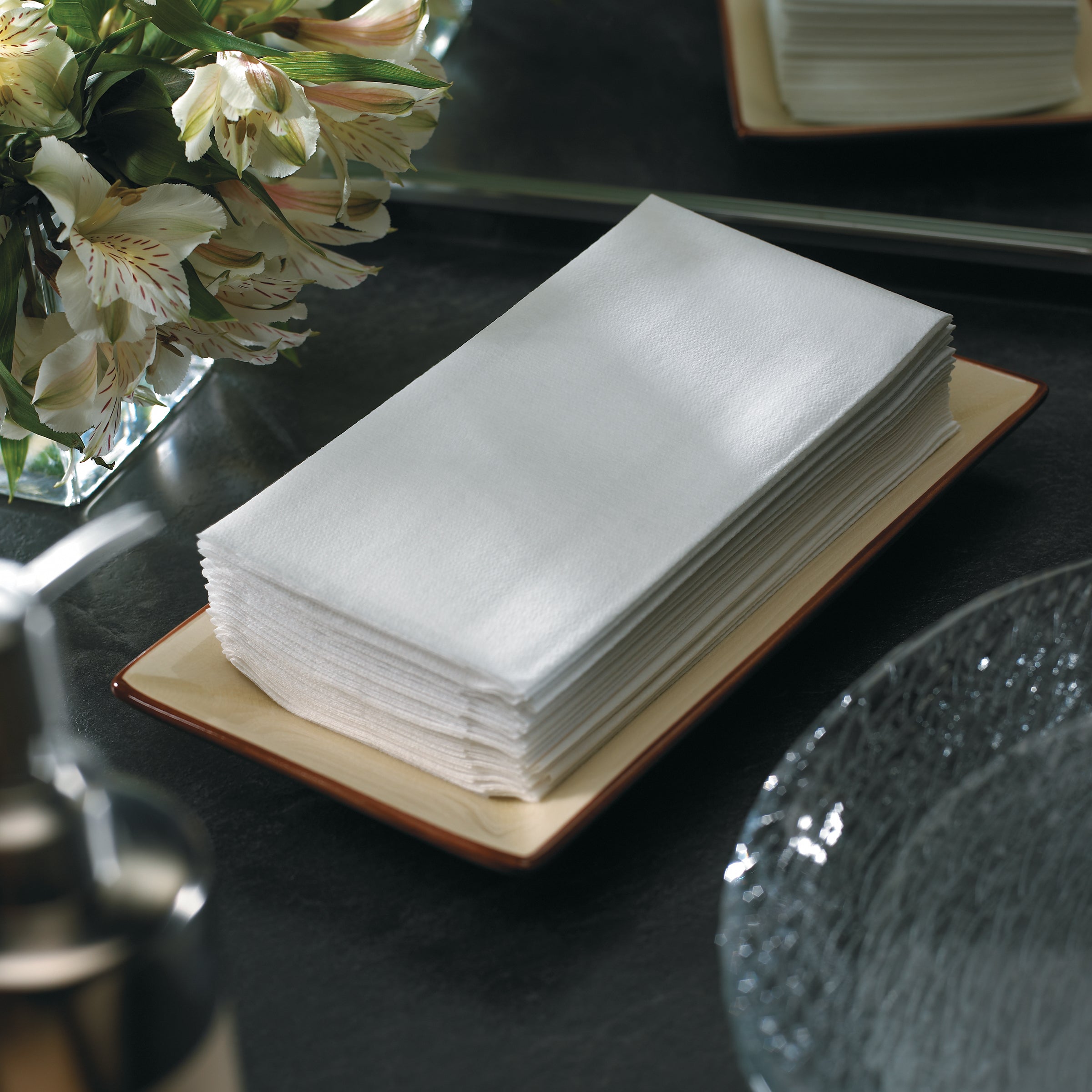 Towel Guest White Linen Like Folded Size 5" 100 Each - 5 Per Case.