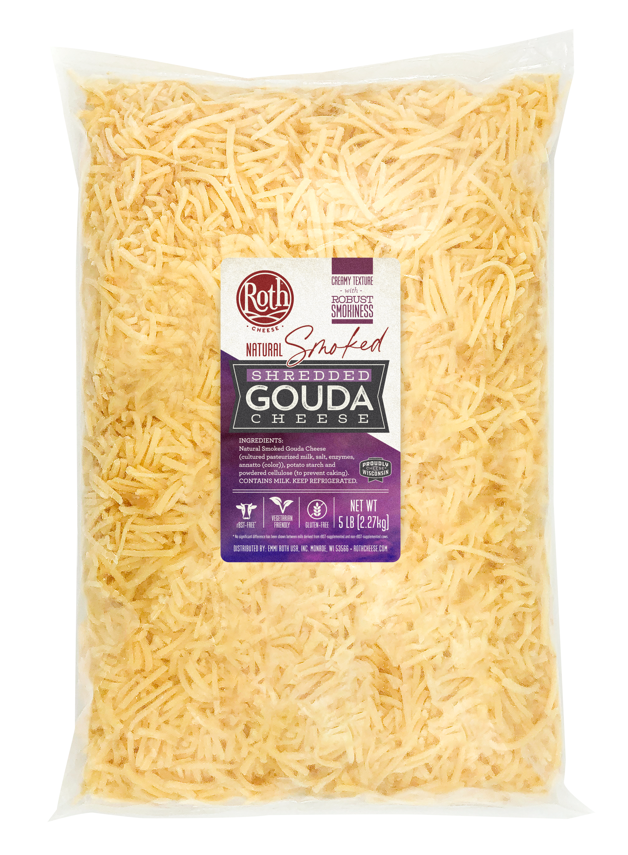 Natural Smoked Gouda Shred 5 Pound Each - 4 Per Case.