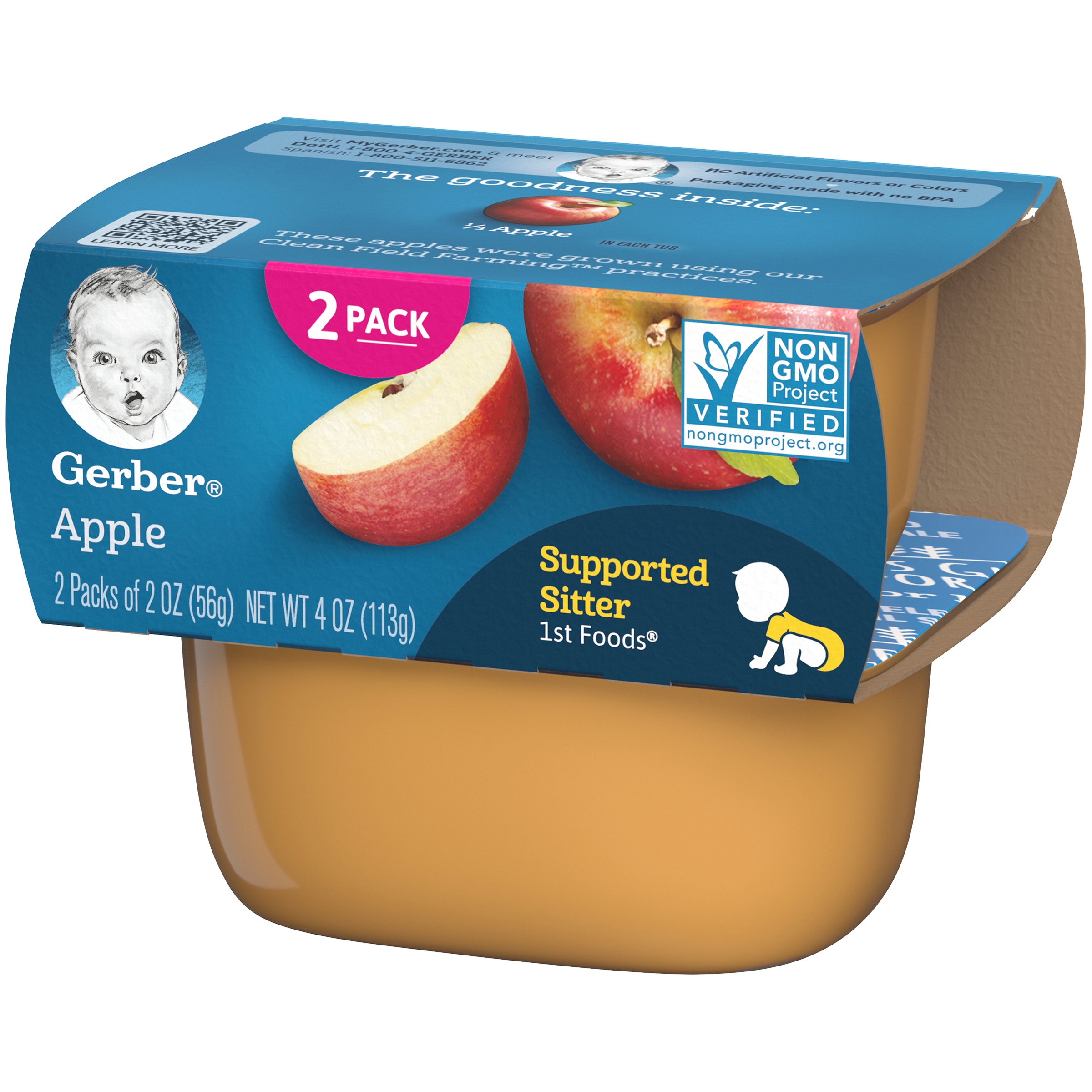 (2 Pack of 2 Oz) Gerber 1st Foods Apple Baby Food 4 Ounce Size - 8 Per Case.