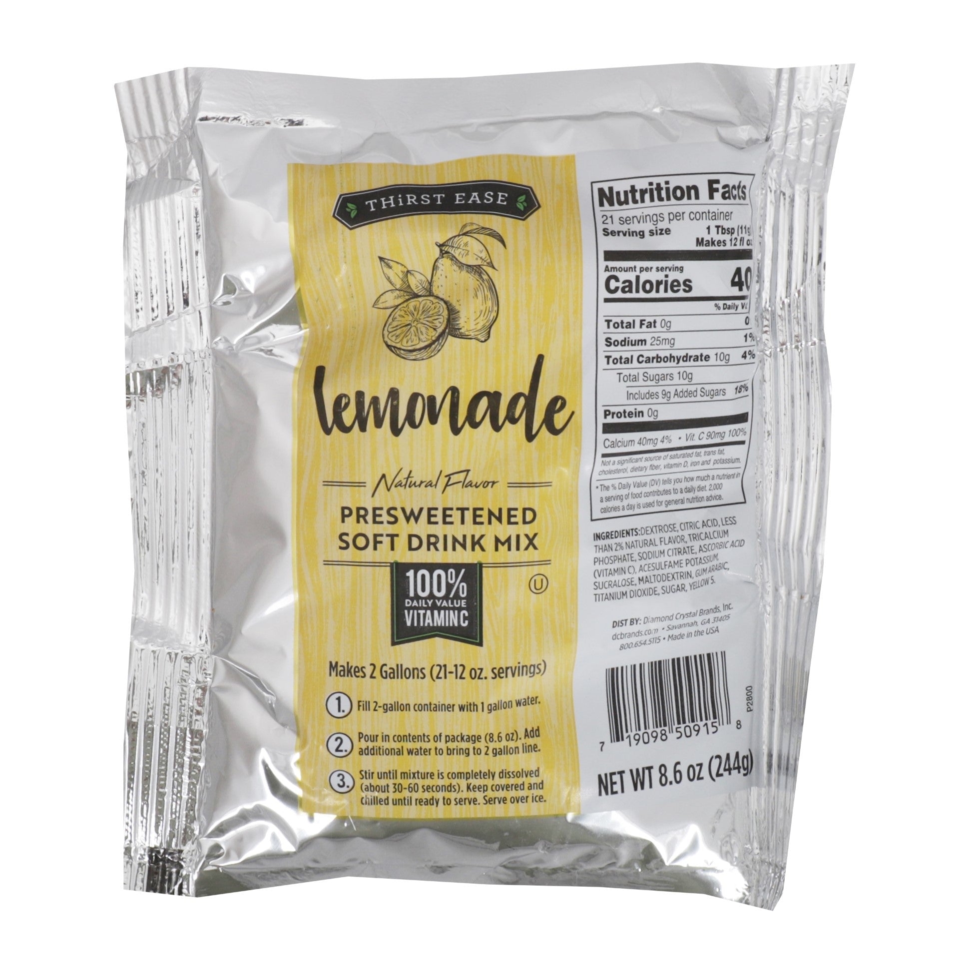 Thirst Ease Drink Mix Lemonade 8.6 Ounce Size - 12 Per Case.