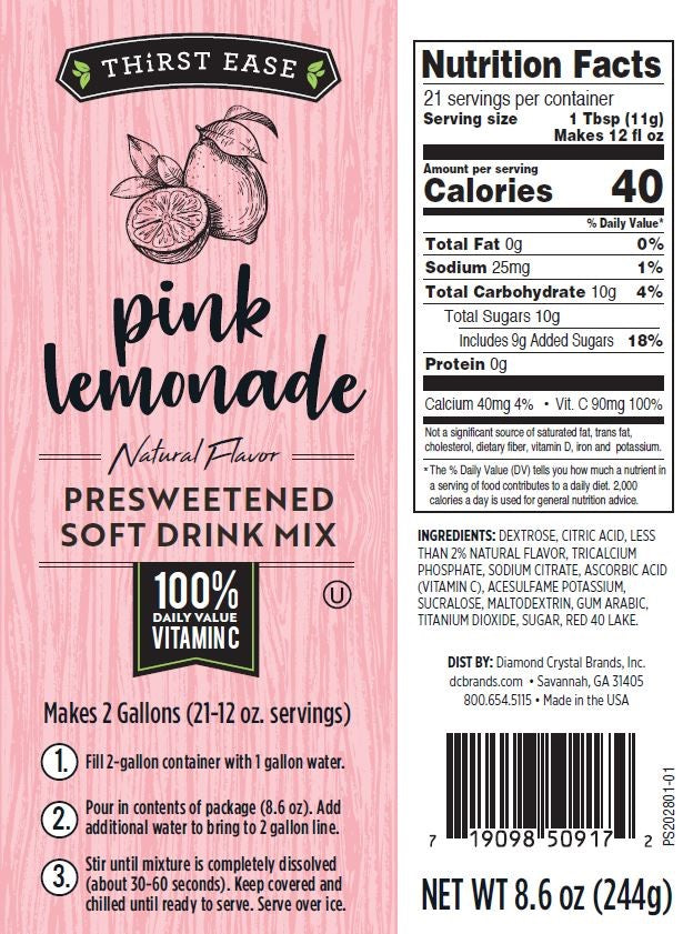Thirst Ease Drink Mix Pink Lemonade 8.6 Ounce Size - 12 Per Case.