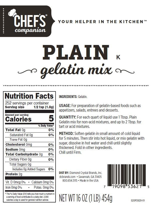 Chefs Companion Gelatin Plain 1 Pound Each - 12 Per Case.