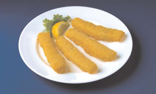 Prefried Cornmeal Breaded Pollock Strips Kosher 5 Pound Each - 2 Per Case.