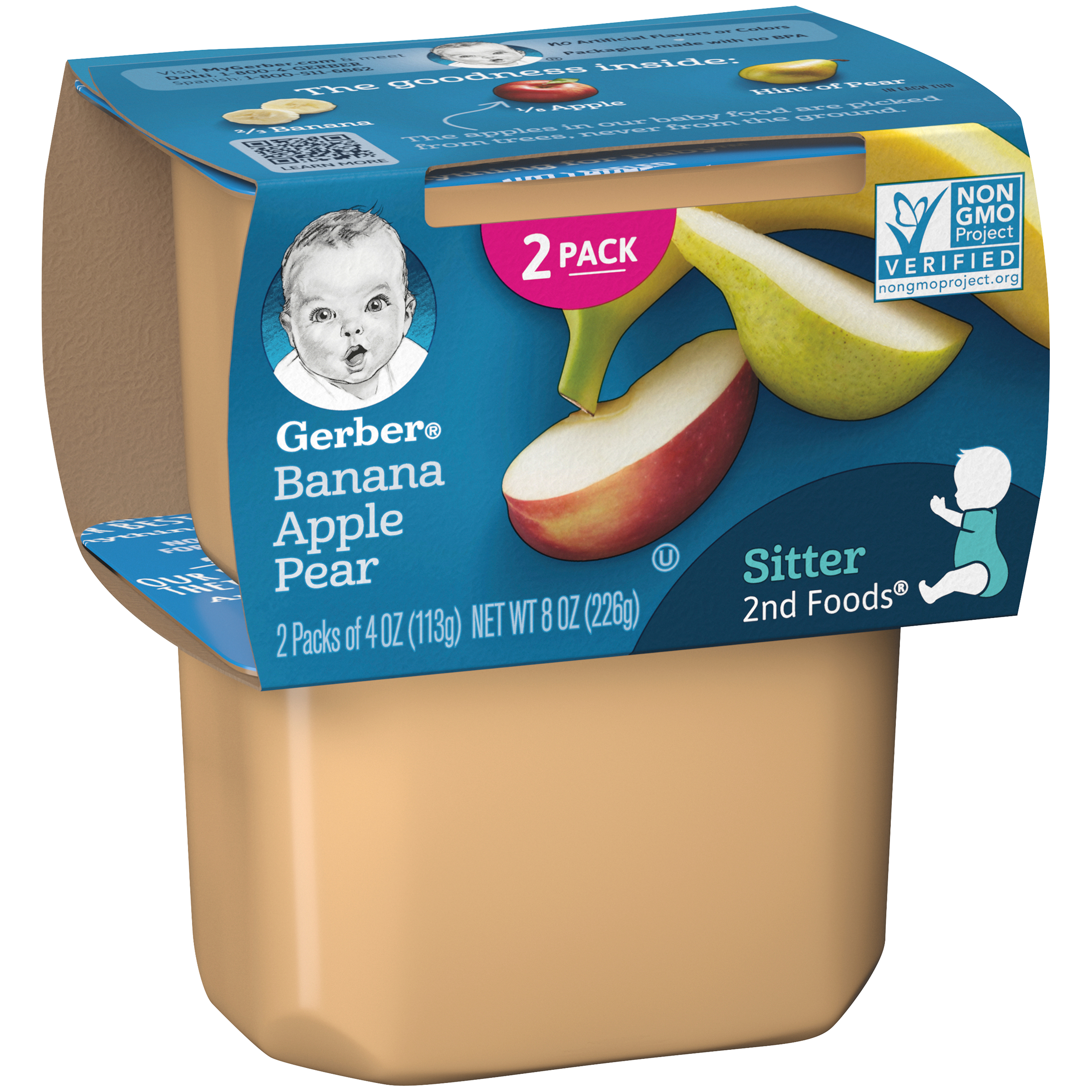 (2 pack of 4 Oz) Gerber 2nd Foods Banana Apple Pear Baby Food 8 Ounce Size - 8 Per Case.