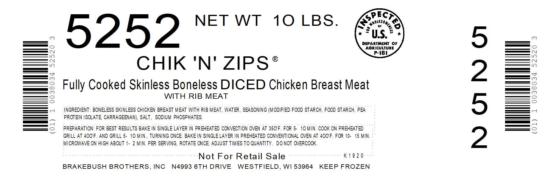 Chicken Fully Cooked Chik'n'zips® Diced Breast 5 Pound Each - 4 Per Case.