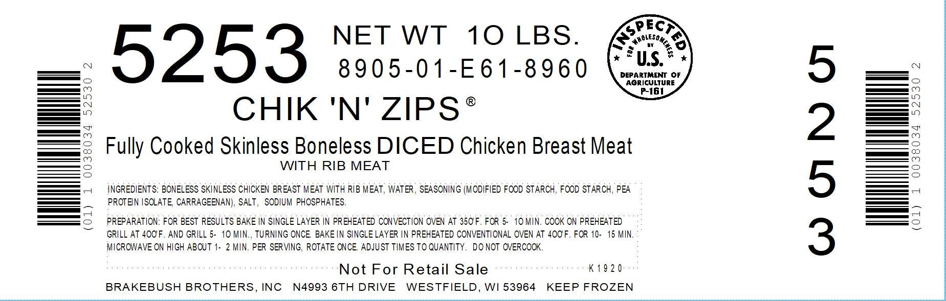 Chicken Fully Cooked Chik'n'zips® Diced Breast 5 Pound Each - 2 Per Case.