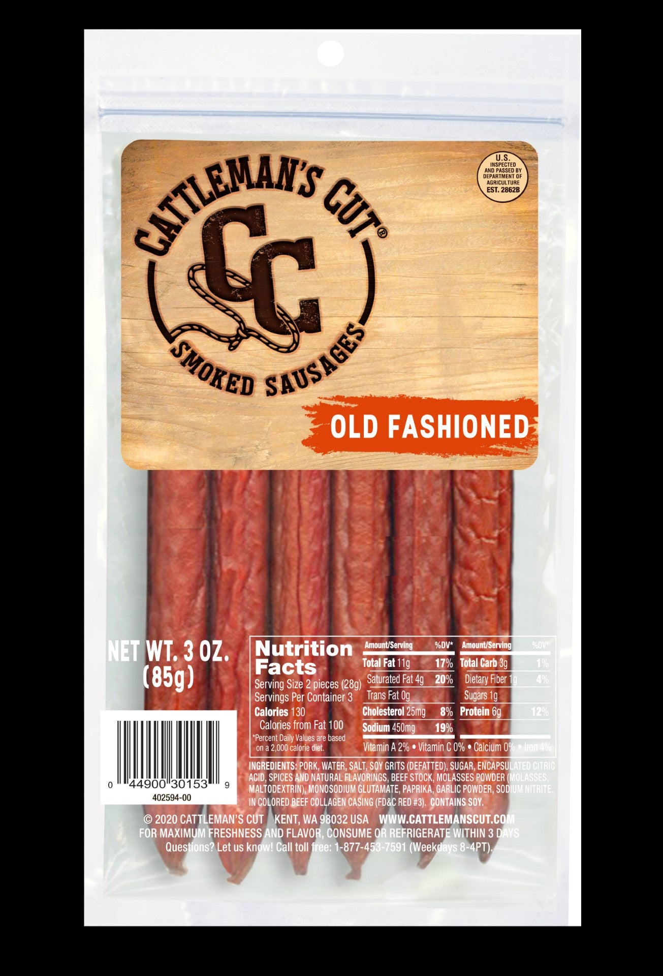 Cattlemans Cut Smoked Sticks Ct3 Ounce Size - 64 Per Case.