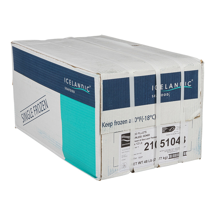 Frozen At Sea Atlantic Cod Fillets Msc 12 Pound Each - 4 Per Case.