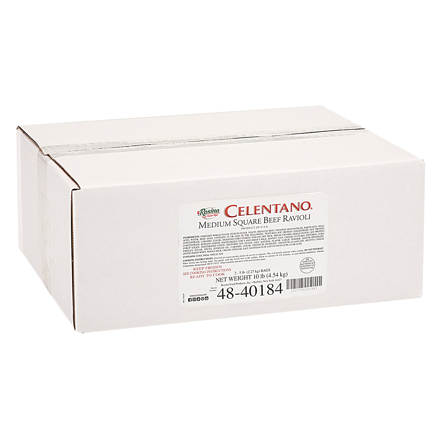 Celentano Med Sq Beef Rav 5 Pound Each - 2 Per Case.