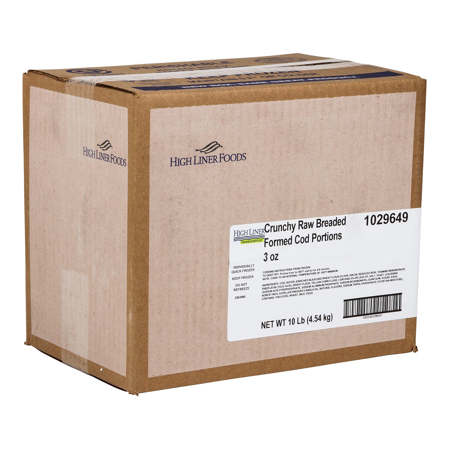 Crunchy Raw Breaded Formed Cod Portions 10 Pound Each - 1 Per Case.