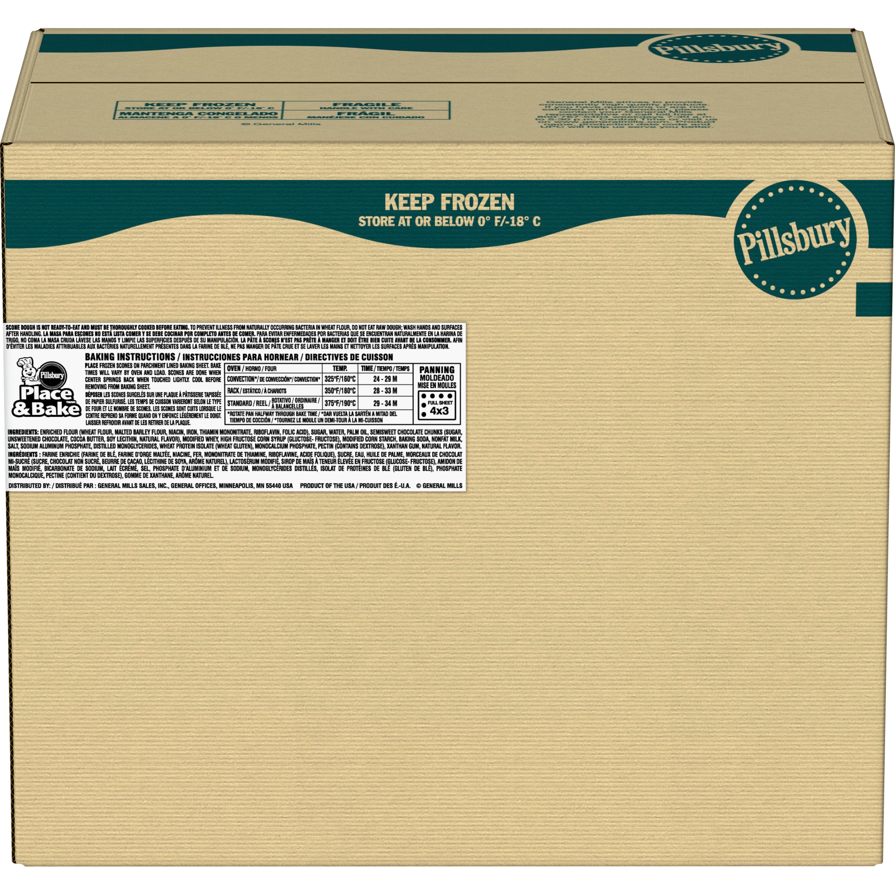 Pillsbury™ Place & Bake™ Frozen Scone Dough Chocolate Chunk 45 Ounce Size - 8 Per Case.
