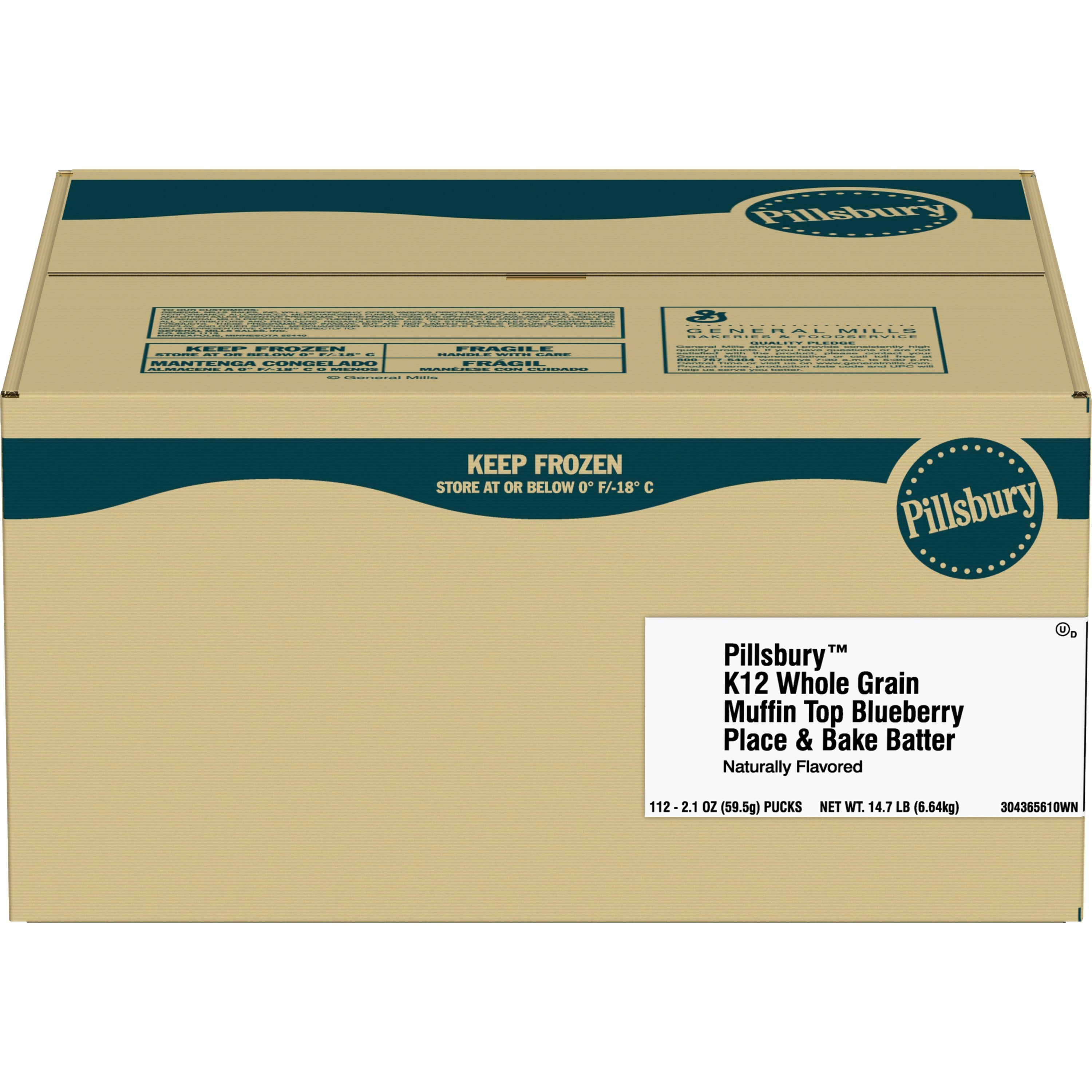 Pillsbury™ Place & Bake™ Frozen Muffintop Batter Whole Grain Blueberry 2.1 Ounce Size - 1 Per Case.