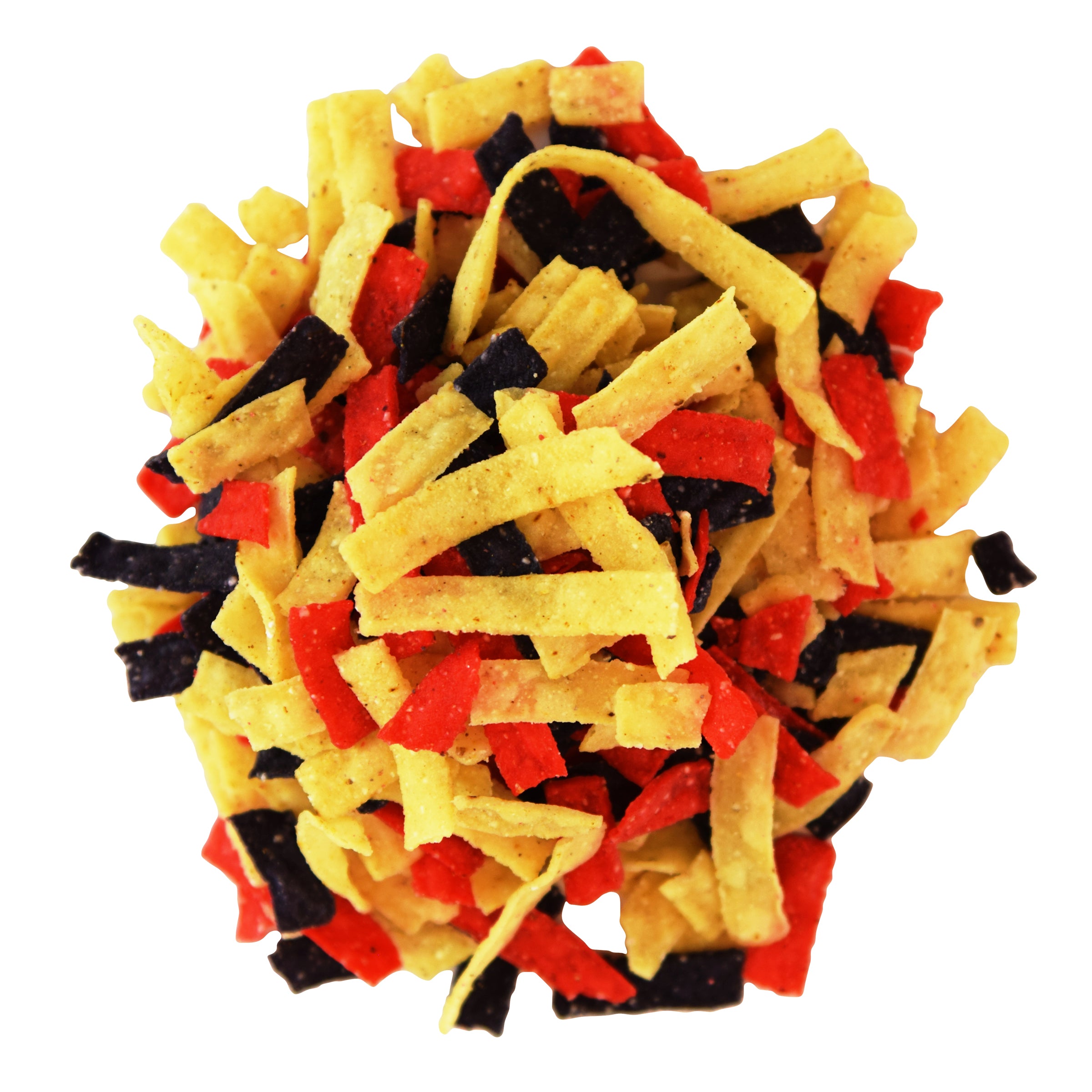 Fresh Gourmet Tri-Color Tortilla Strips 0.5 Ounce Size - 140 Per Case.