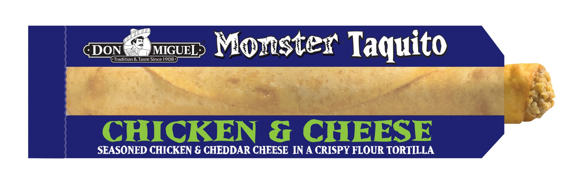 Don Miguel Taquitos Chicken & Cheese Green Chile 4 Ounce Size - 24 Per Case.