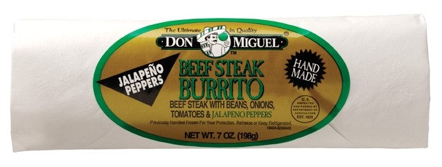 Don Miguel Individually Wrapped Steak & Jalapeno Burrito 7 Ounce Size - 12 Per Case.