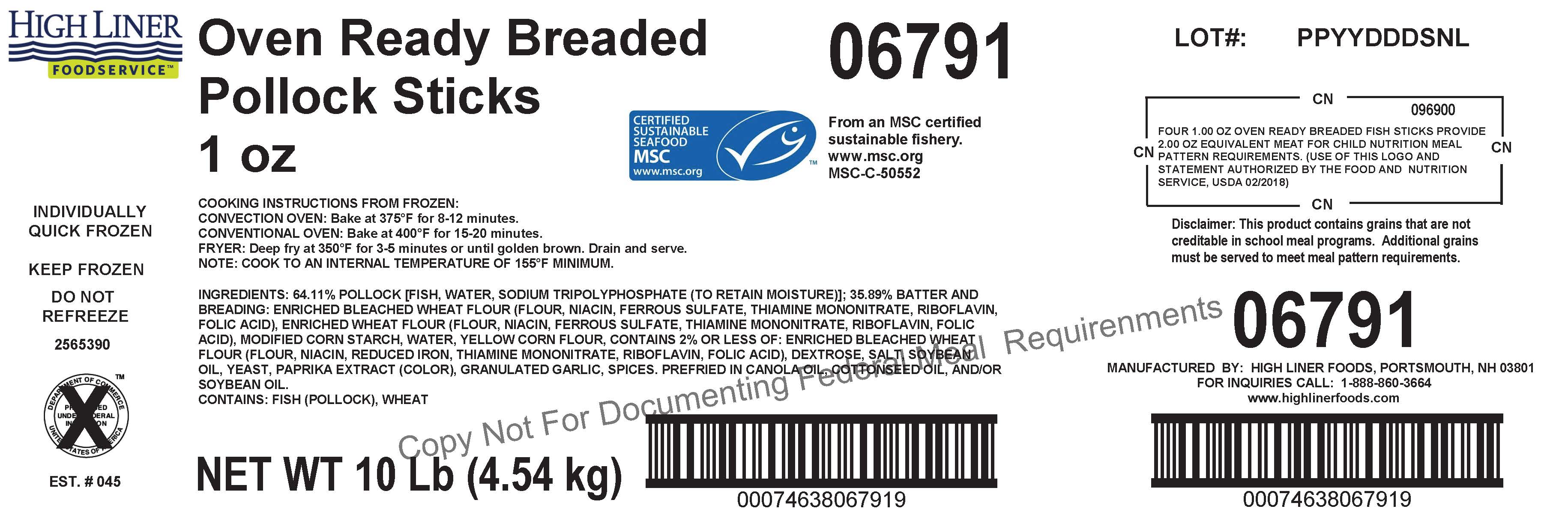 Oven Ready Breaded Pollock Sticks Msc 10 Pound Each - 1 Per Case.