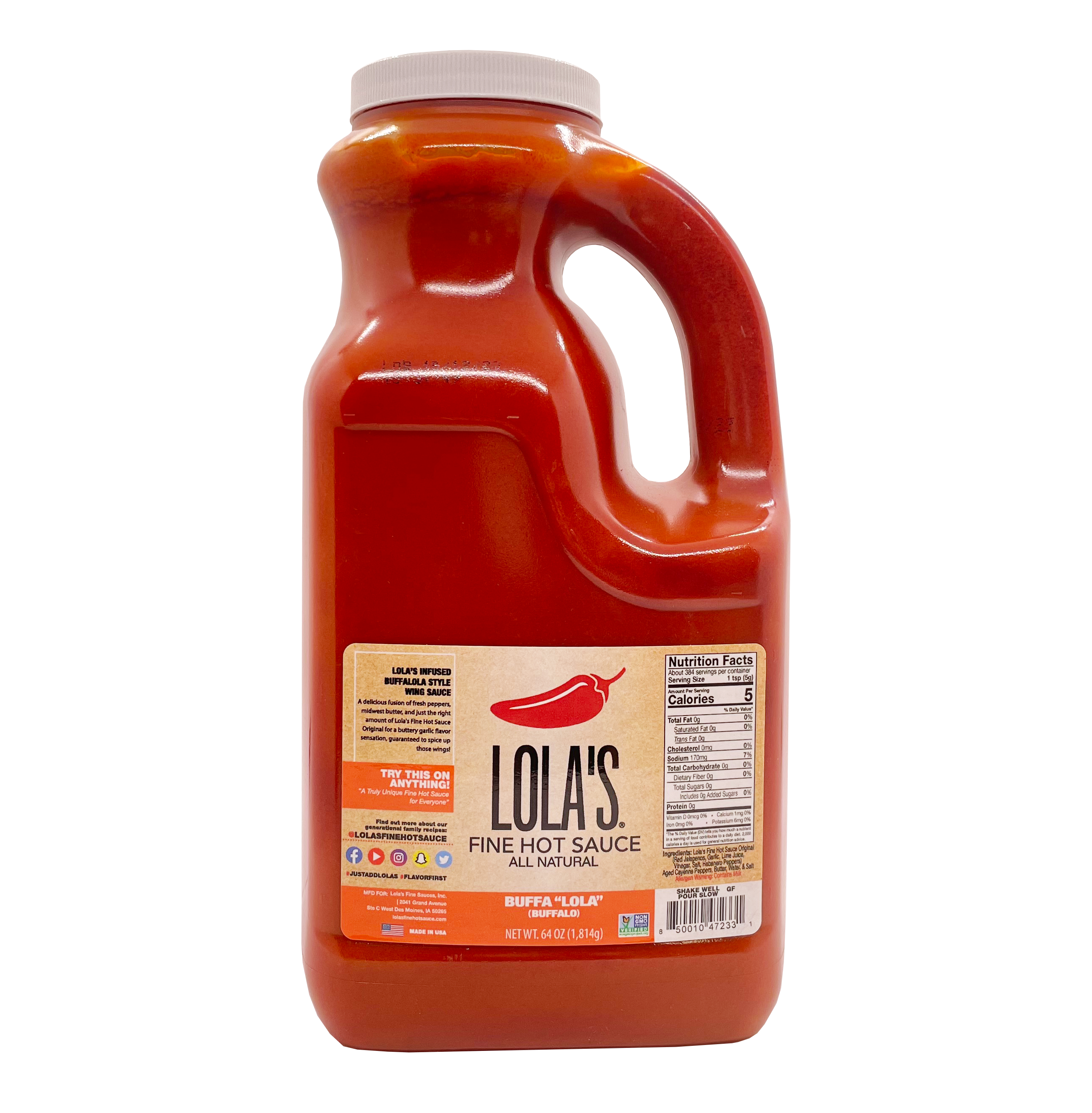 Lola's Fine Hot Sauce Buffalola Sauce Half 64 Ounce Size - 2 Per Case.