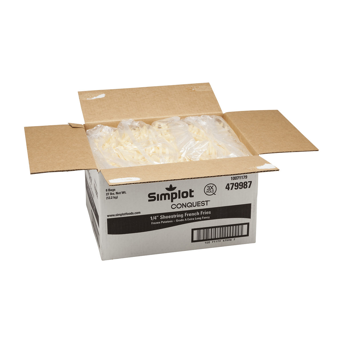 Simplot Conquest 4" Clear Coated Shoestringfries 4.5 Pound Each - 6 Per Case.