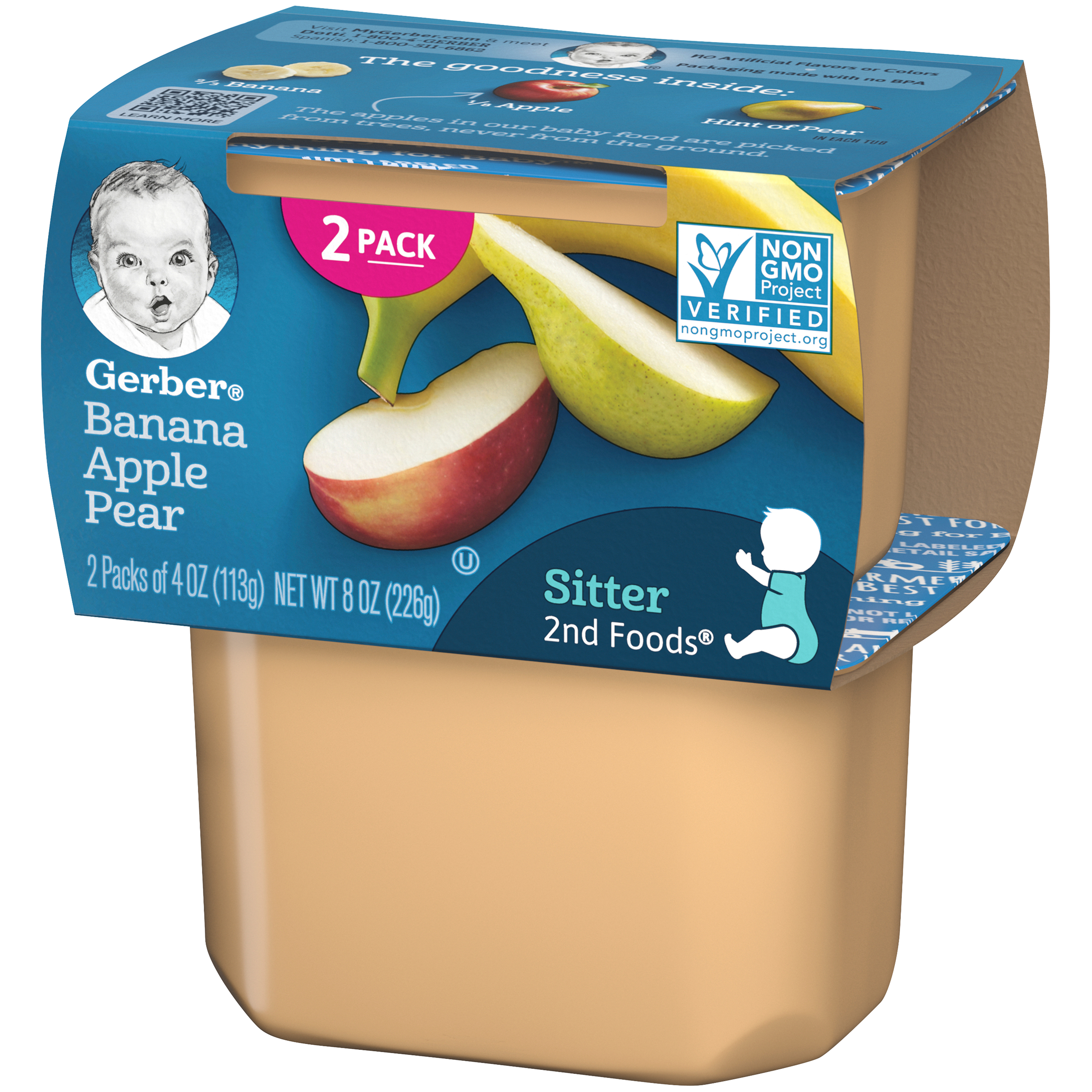 (2 pack of 4 Oz) Gerber 2nd Foods Banana Apple Pear Baby Food 8 Ounce Size - 8 Per Case.