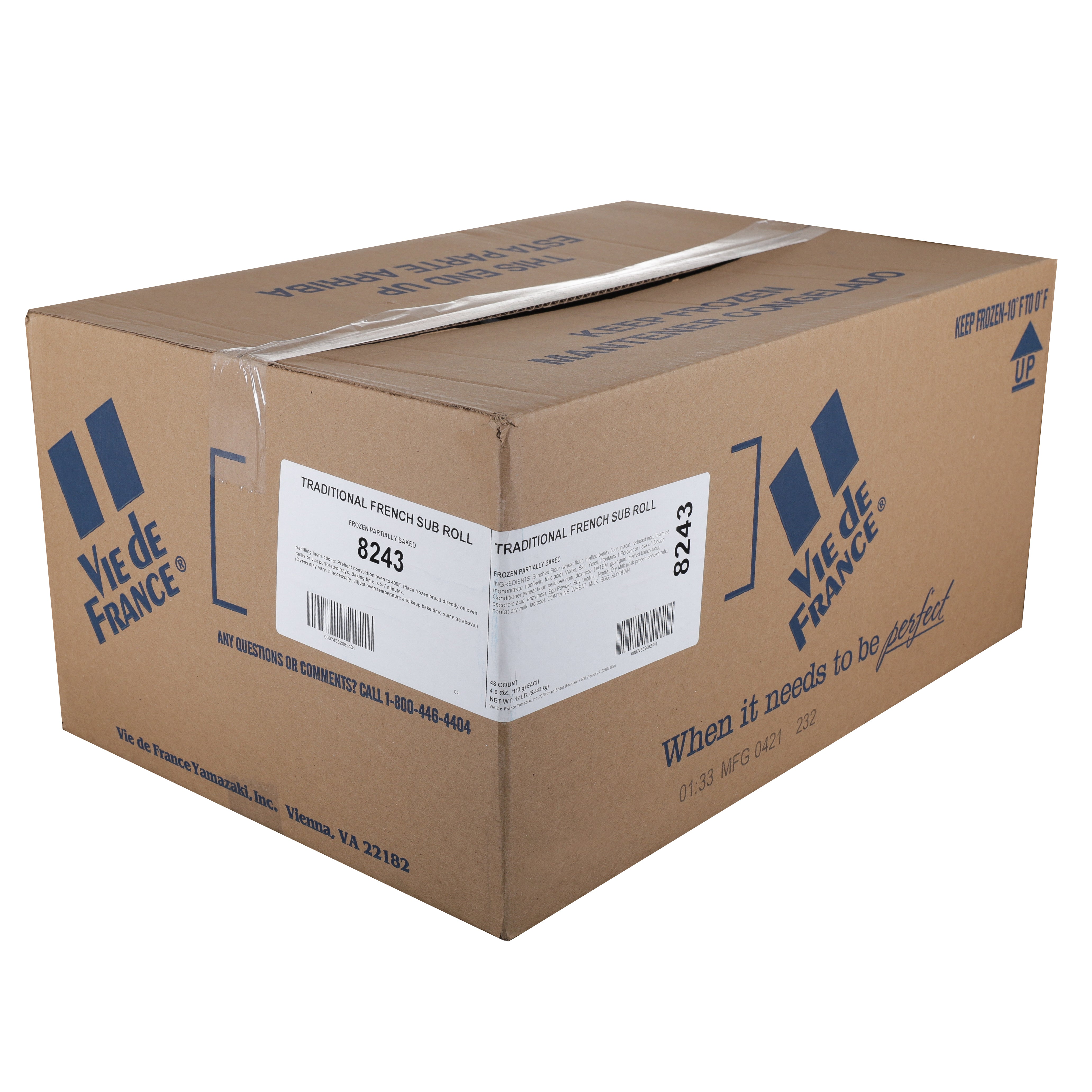French Sub 8" Par Baked 4 Ounce Size - 48 Per Case.