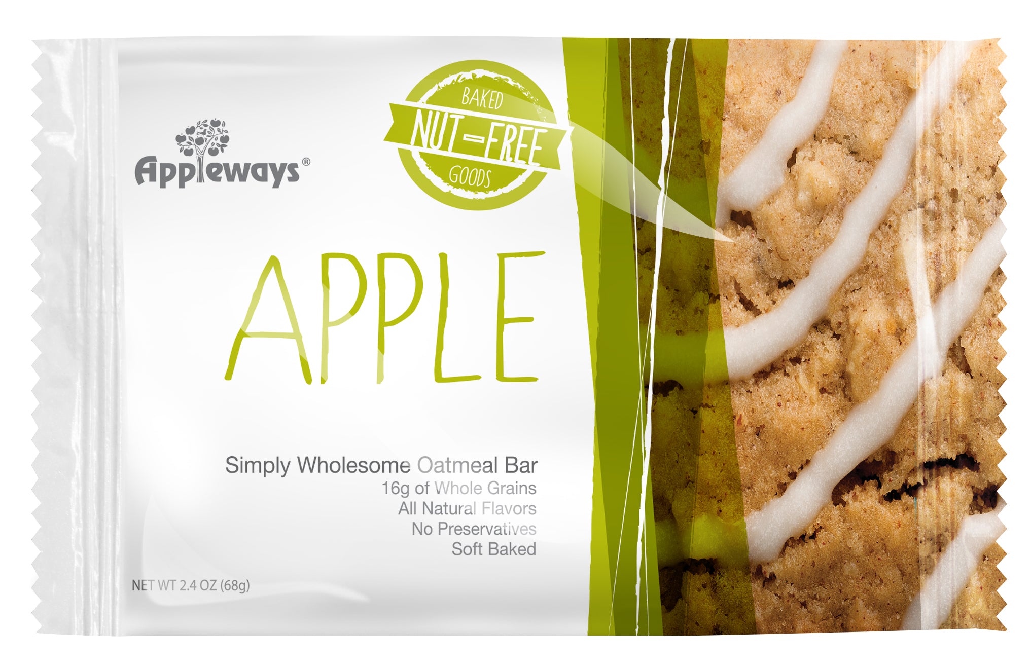 Appleways Whole Grain Soft Oatmeal Apple Bars Individually Wrapped 1 Count Packs - 160 Per Case.