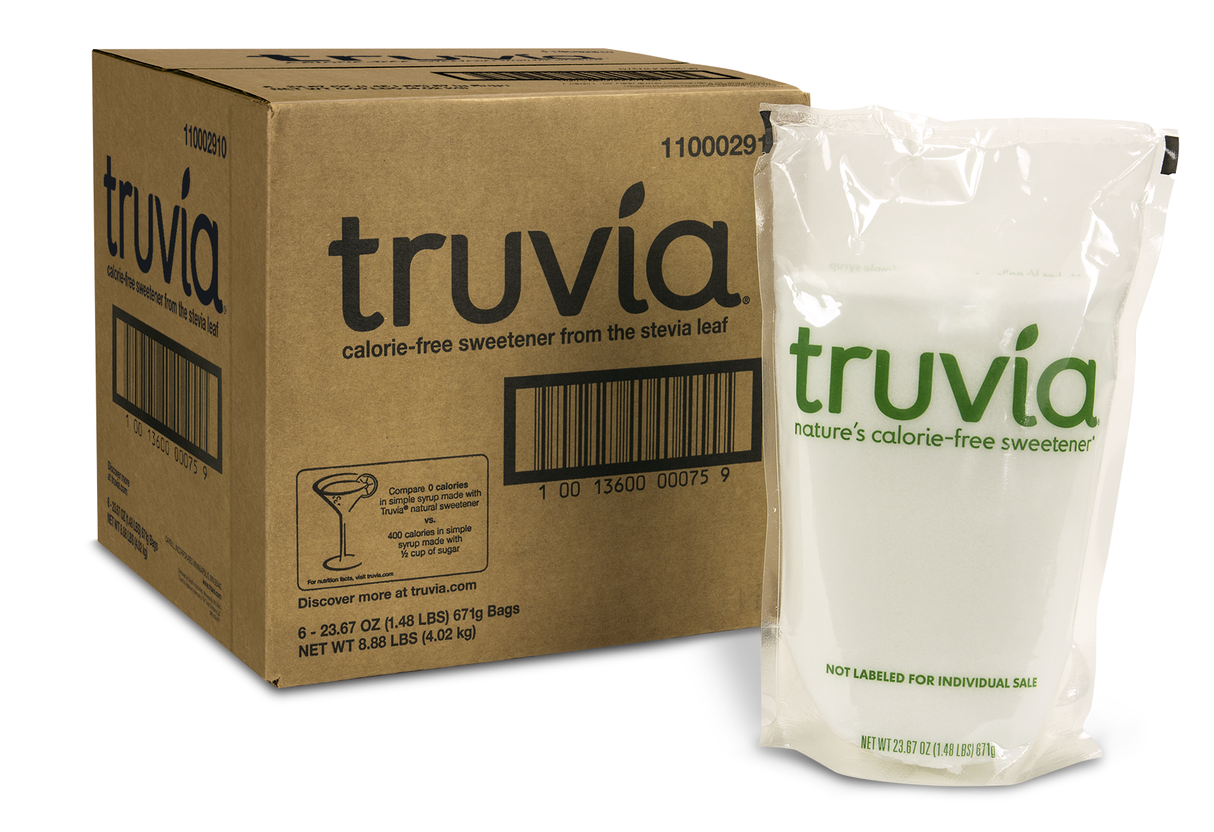 Truvia Bartea Sweetener Bags Of Truvia Original Calorie Free Sweetener 1.48 Pound Each - 6 Per Case.