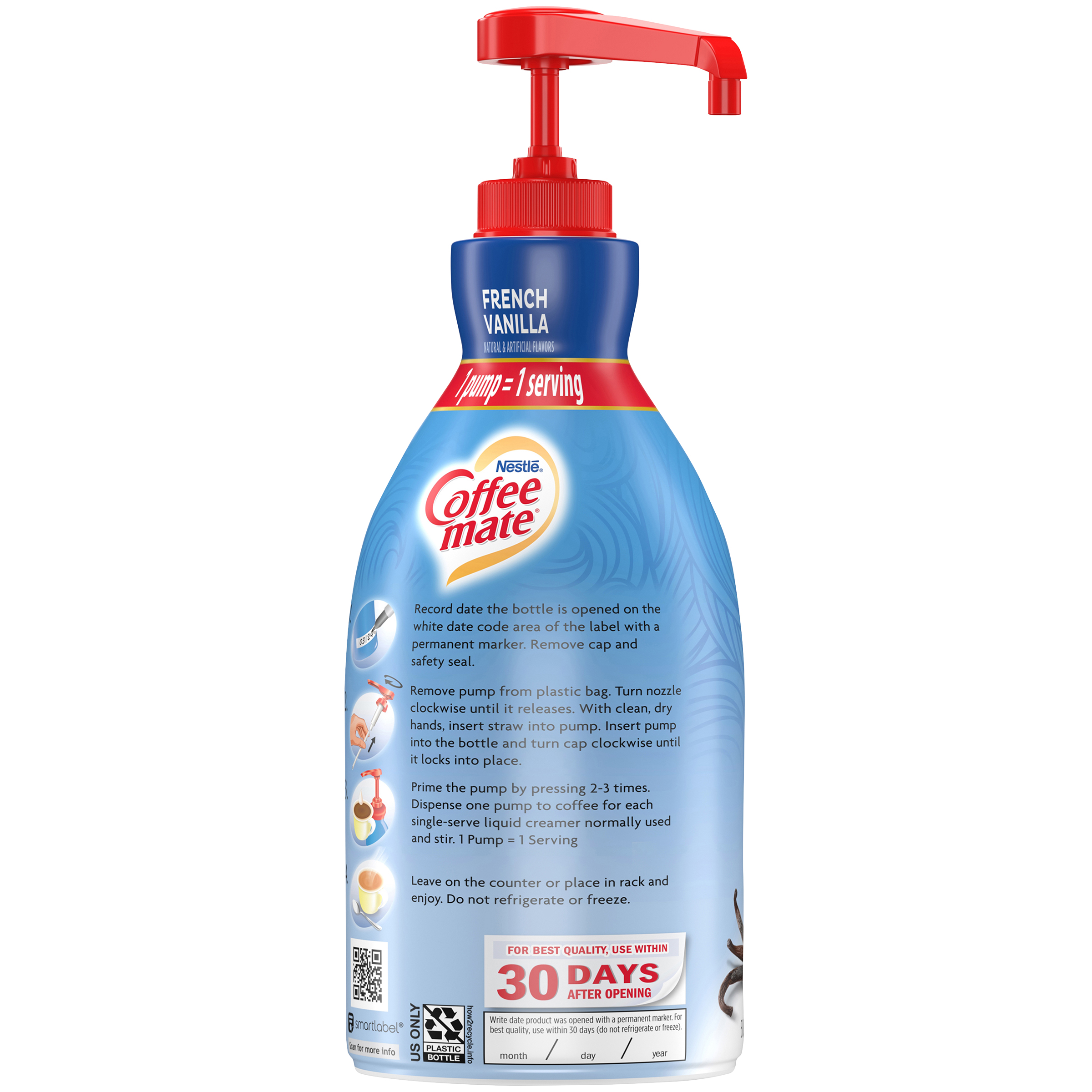 Nestle Coffee Mate Coffee Creamer French Vanilla Liquid Concentrate Pump Bottle 1.58 Qt - 2 Per Case.