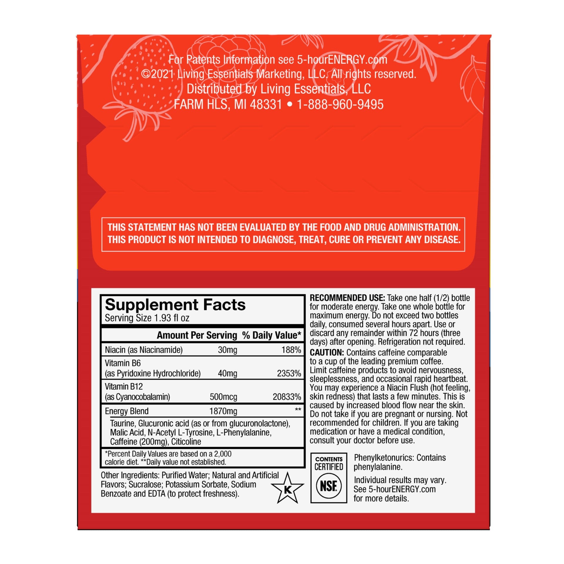 Hour Energy® Shot Regular Strength Berry 7.72 Fluid Ounce - 12 Per Case.